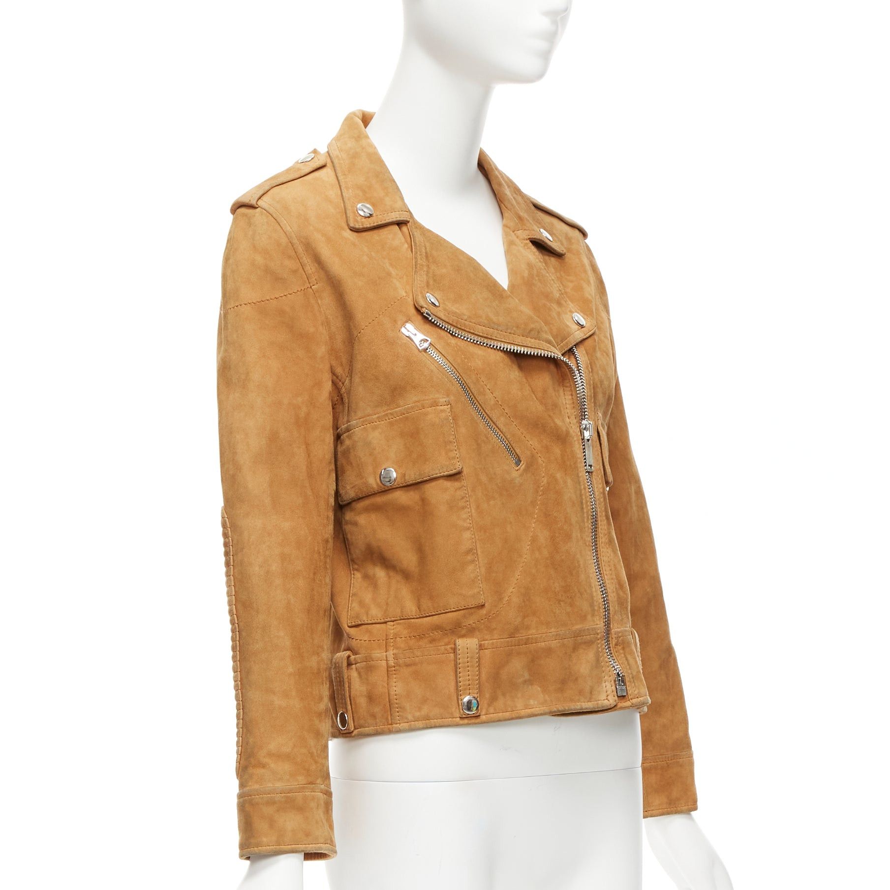 Golden Goose GOLDEN GOOSE tobacco brown distressed suede silver stud logo biker jacket Size S / US 4 / IT 40 - 4 Thumbnail