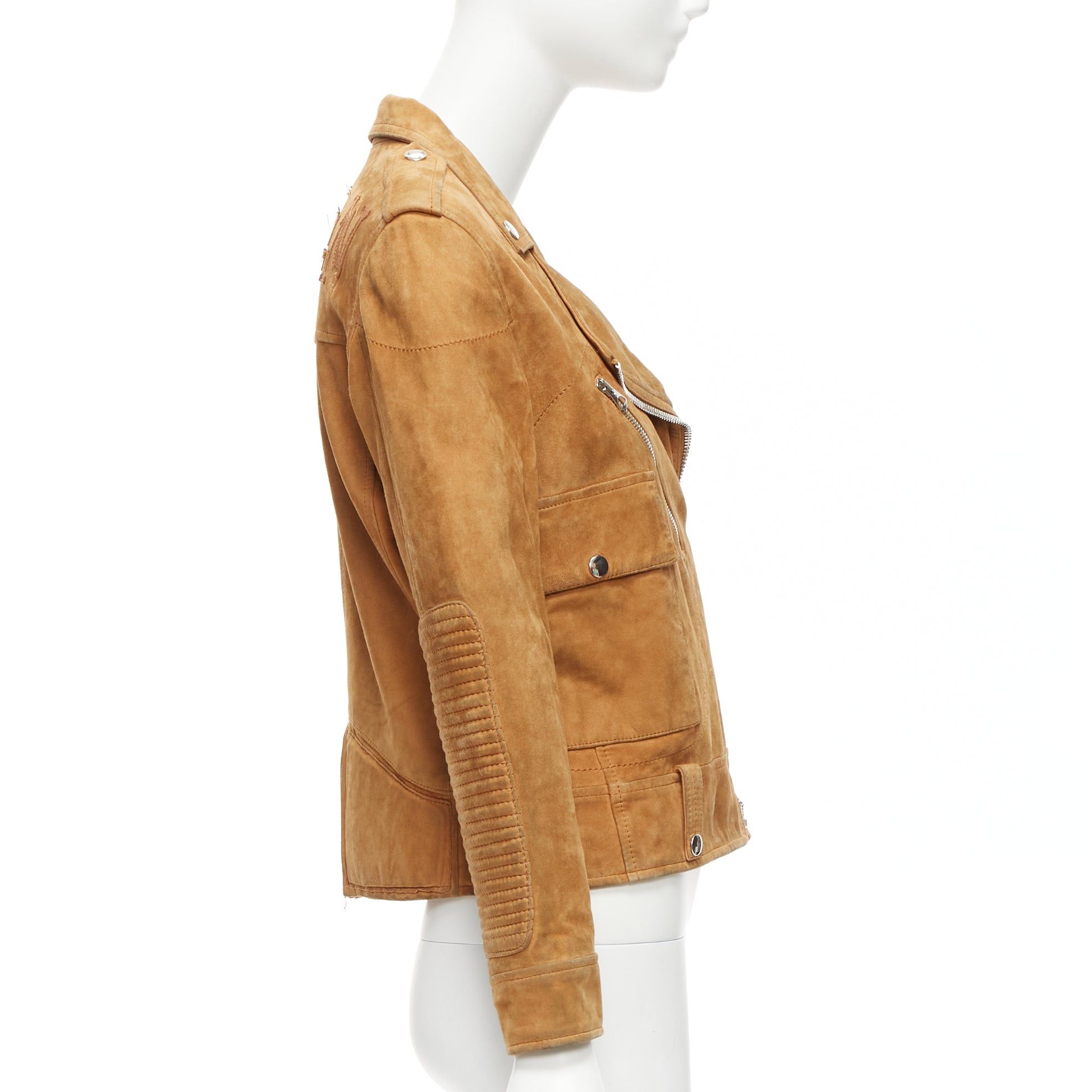 Golden Goose GOLDEN GOOSE tobacco brown distressed suede silver stud logo biker jacket Size S / US 4 / IT 40 - 5 Thumbnail