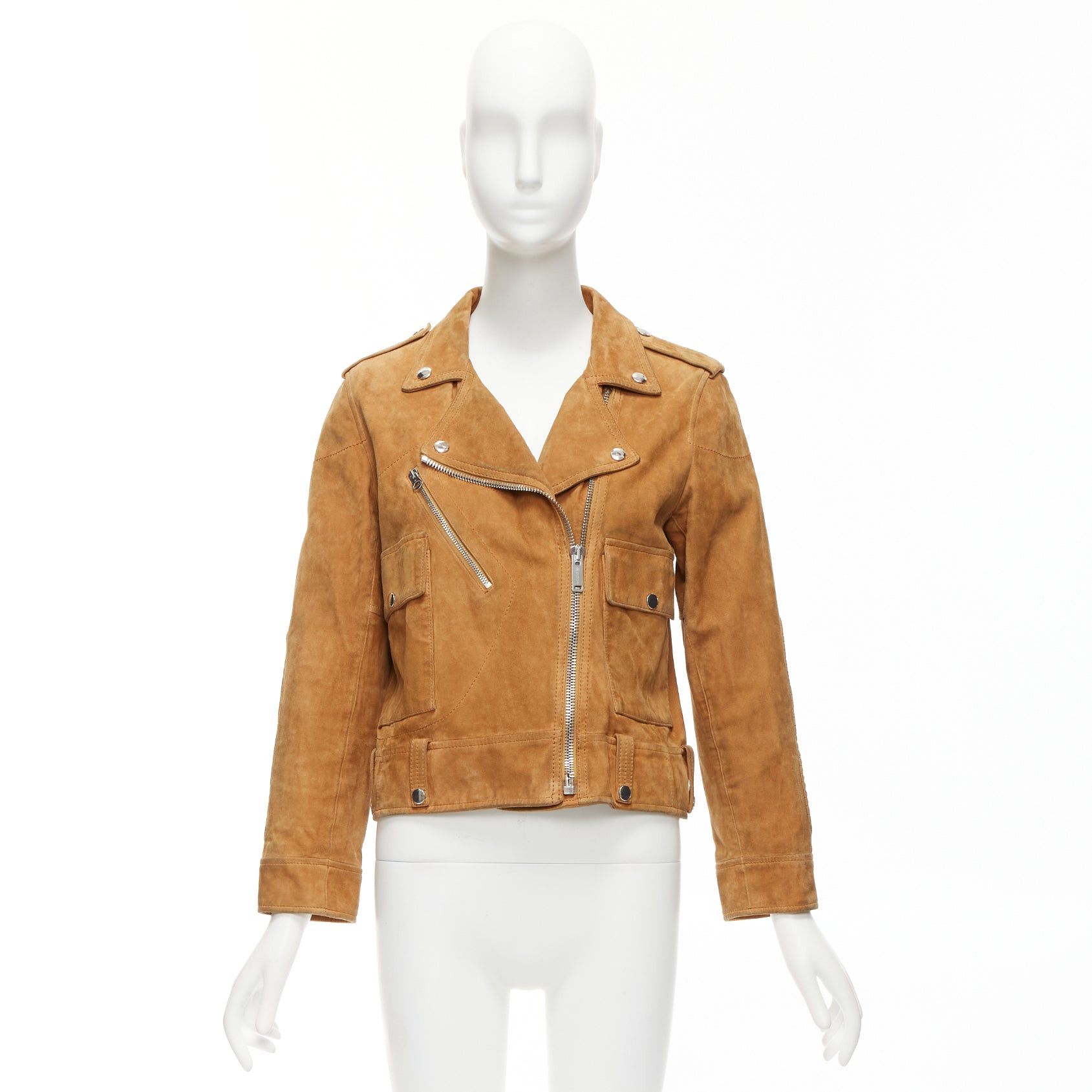 Golden Goose GOLDEN GOOSE tobacco brown distressed suede silver stud logo biker jacket Size S / US 4 / IT 40 - 10 Thumbnail