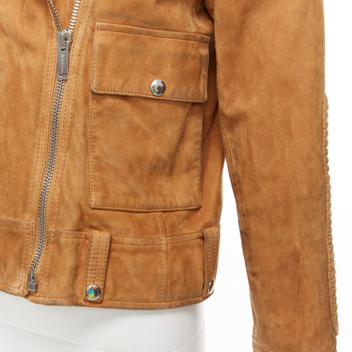 Golden Goose GOLDEN GOOSE tobacco brown distressed suede silver stud logo biker jacket Size S / US 4 / IT 40 - 8 Thumbnail