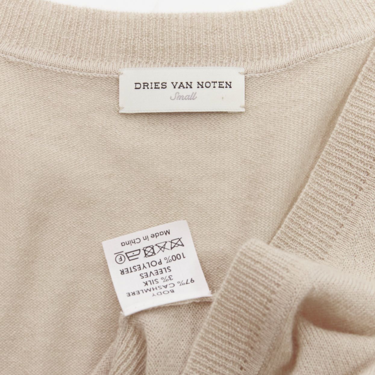 Dries Van Noten DRIES VAN NOTEN stone cashmere silk ruffle sheer sleeves V-neck sweater S Size S / US 4 / IT 40 - 8 Thumbnail
