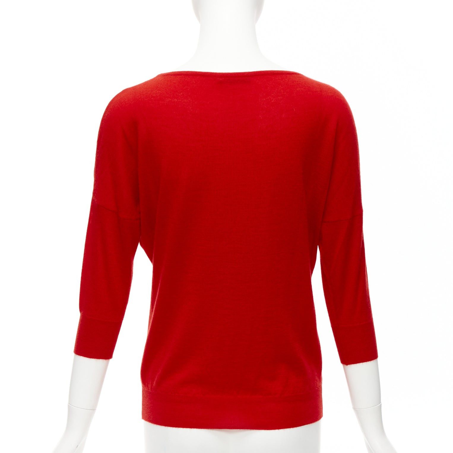 Alexander McQueen ALEXANDER MCQUEEN 100% cashmere red drop sleeve wide neck sweater top XS Size S / US 4 / IT 40 - 5 Thumbnail