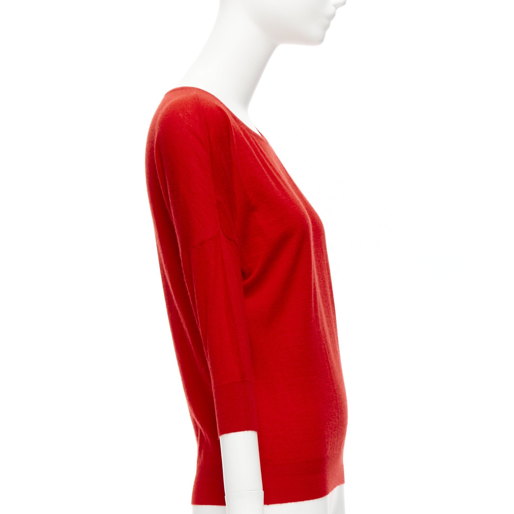 Alexander McQueen ALEXANDER MCQUEEN 100% cashmere red drop sleeve wide neck sweater top XS Size S / US 4 / IT 40 - 4 Thumbnail