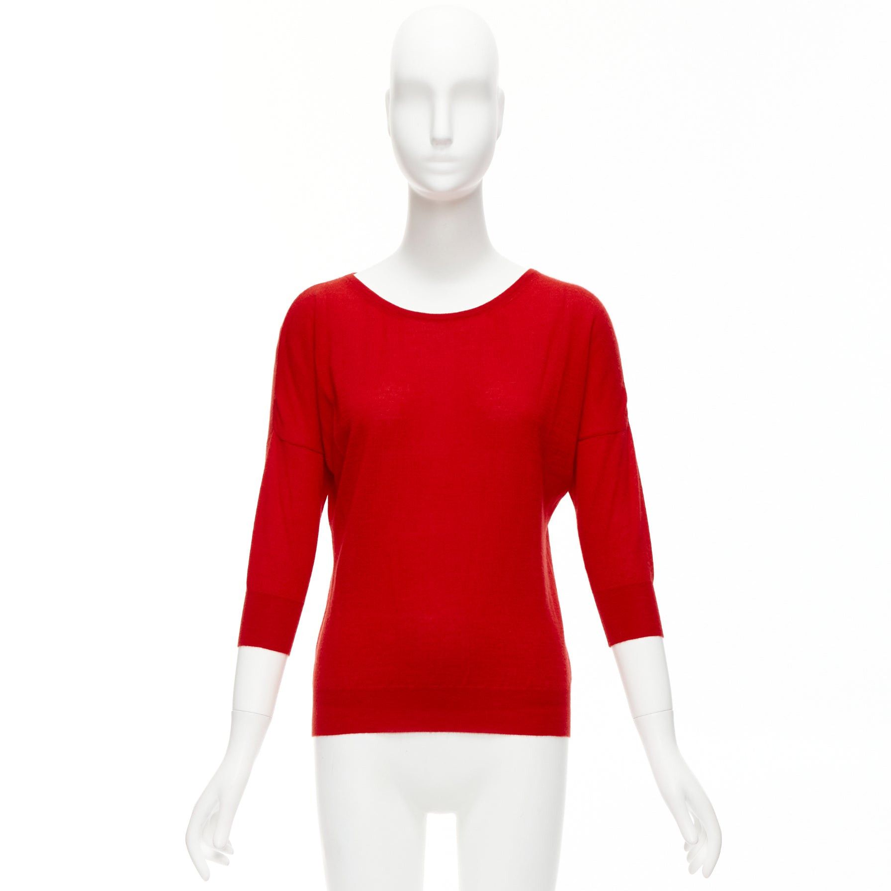 Alexander McQueen ALEXANDER MCQUEEN 100% cashmere red drop sleeve wide neck sweater top XS Size S / US 4 / IT 40 - 9 Thumbnail