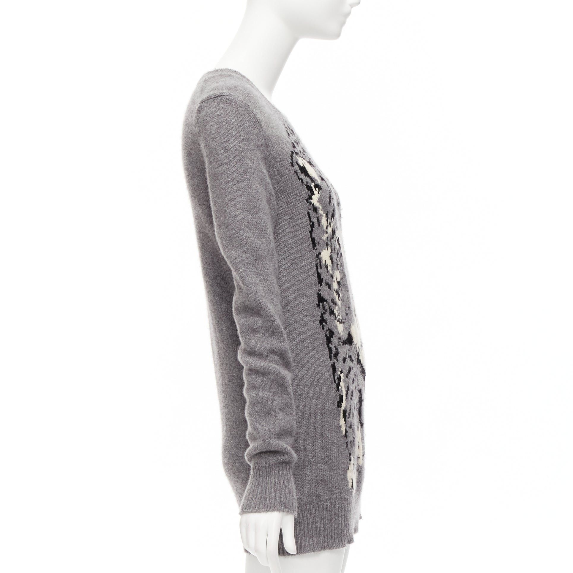 Stella McCartney STELLA MCCARTNEY grey black cream leopard intarsia crew neck knitted dress Size S / US 4 / IT 40 - 4 Thumbnail