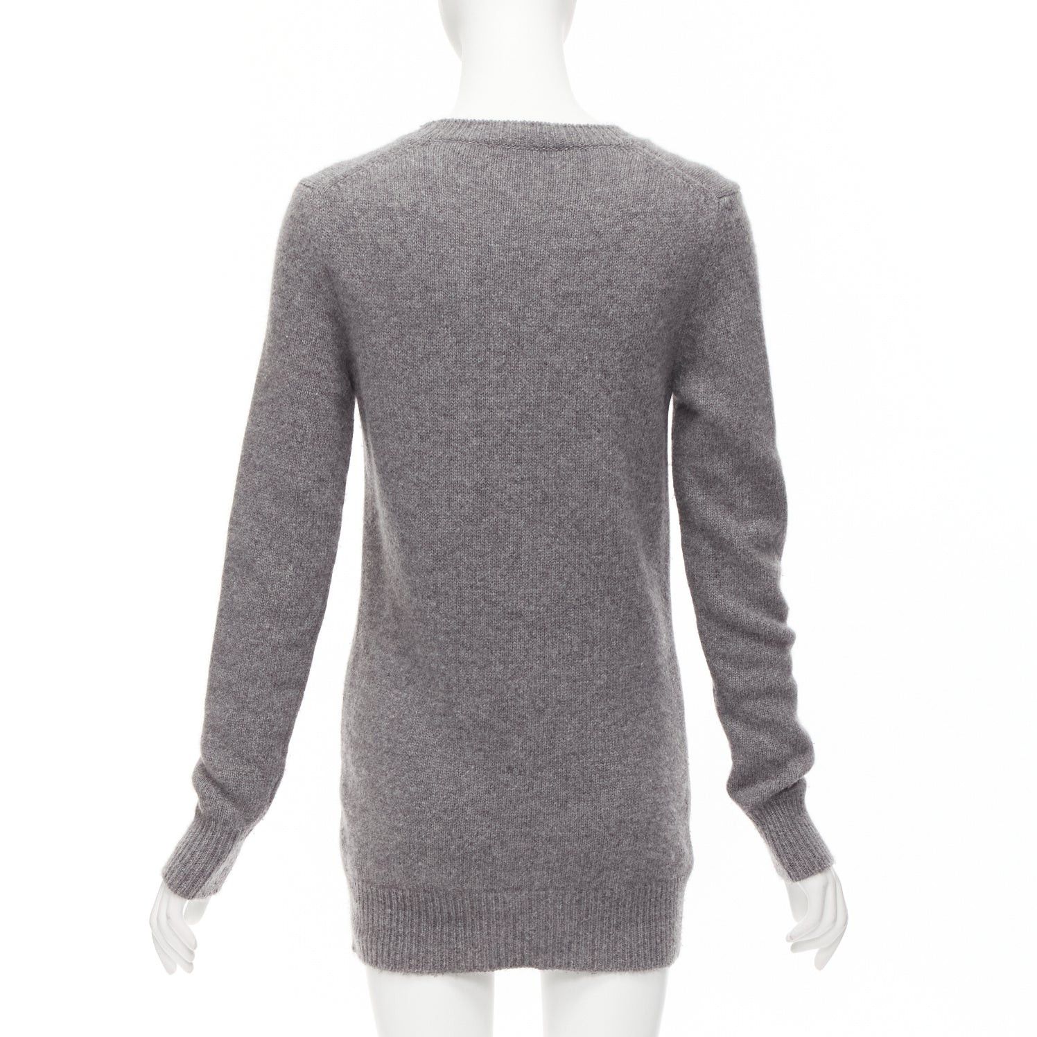 Stella McCartney STELLA MCCARTNEY grey black cream leopard intarsia crew neck knitted dress Size S / US 4 / IT 40 - 5 Thumbnail