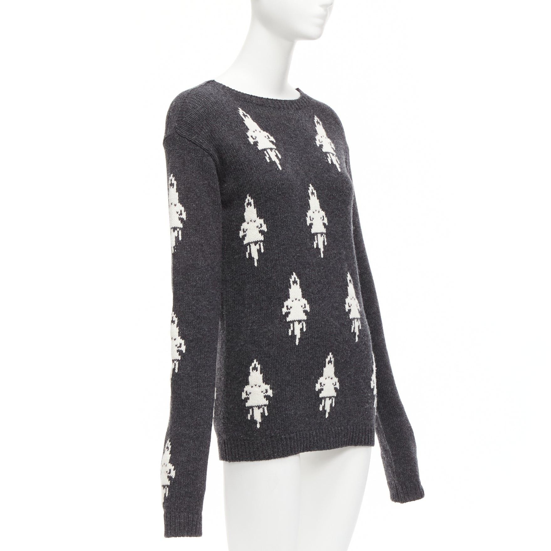 Prada PRADA 2016 grey cream rocket intarsia long sleeve bateau sweater IT42 M Size M / US 6-8 / IT 42-44 - 3 Thumbnail