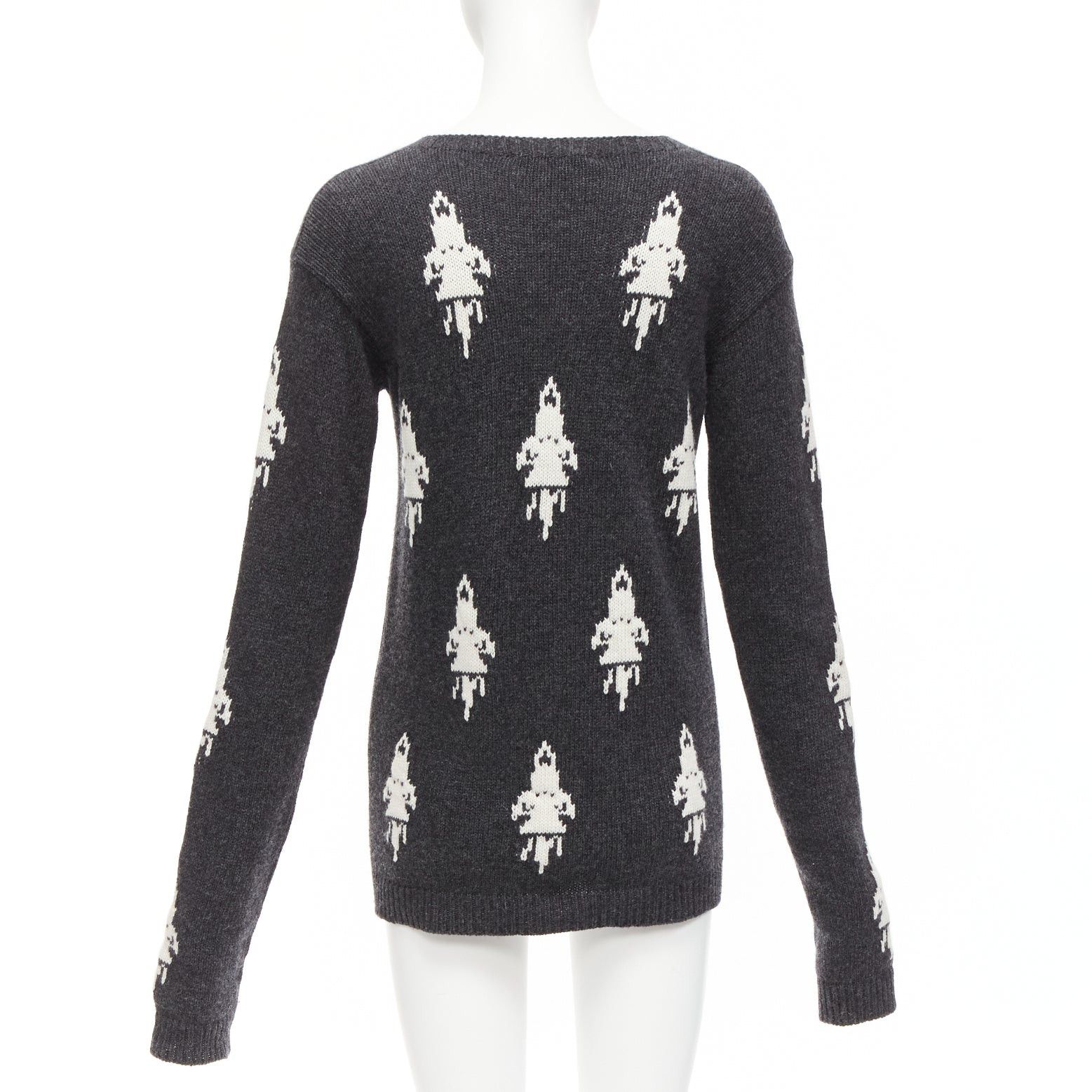 Prada PRADA 2016 grey cream rocket intarsia long sleeve bateau sweater IT42 M Size M / US 6-8 / IT 42-44 - 5 Thumbnail