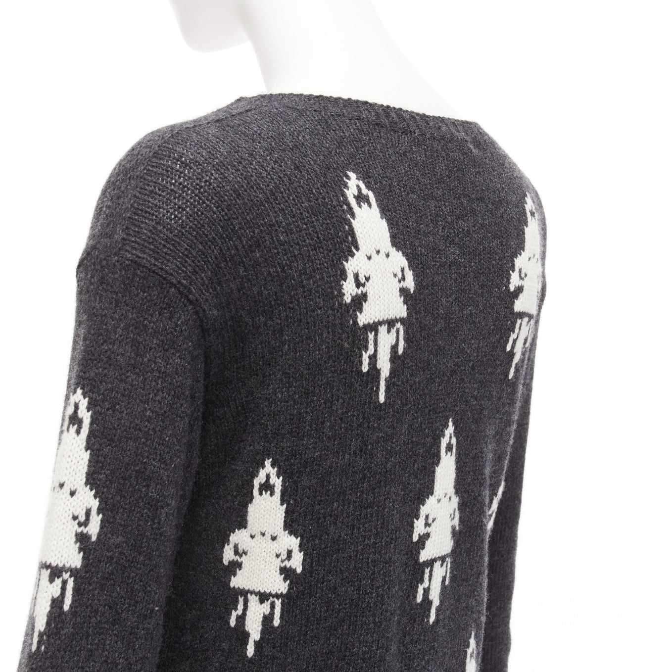 Prada PRADA 2016 grey cream rocket intarsia long sleeve bateau sweater IT42 M Size M / US 6-8 / IT 42-44 - 7 Thumbnail