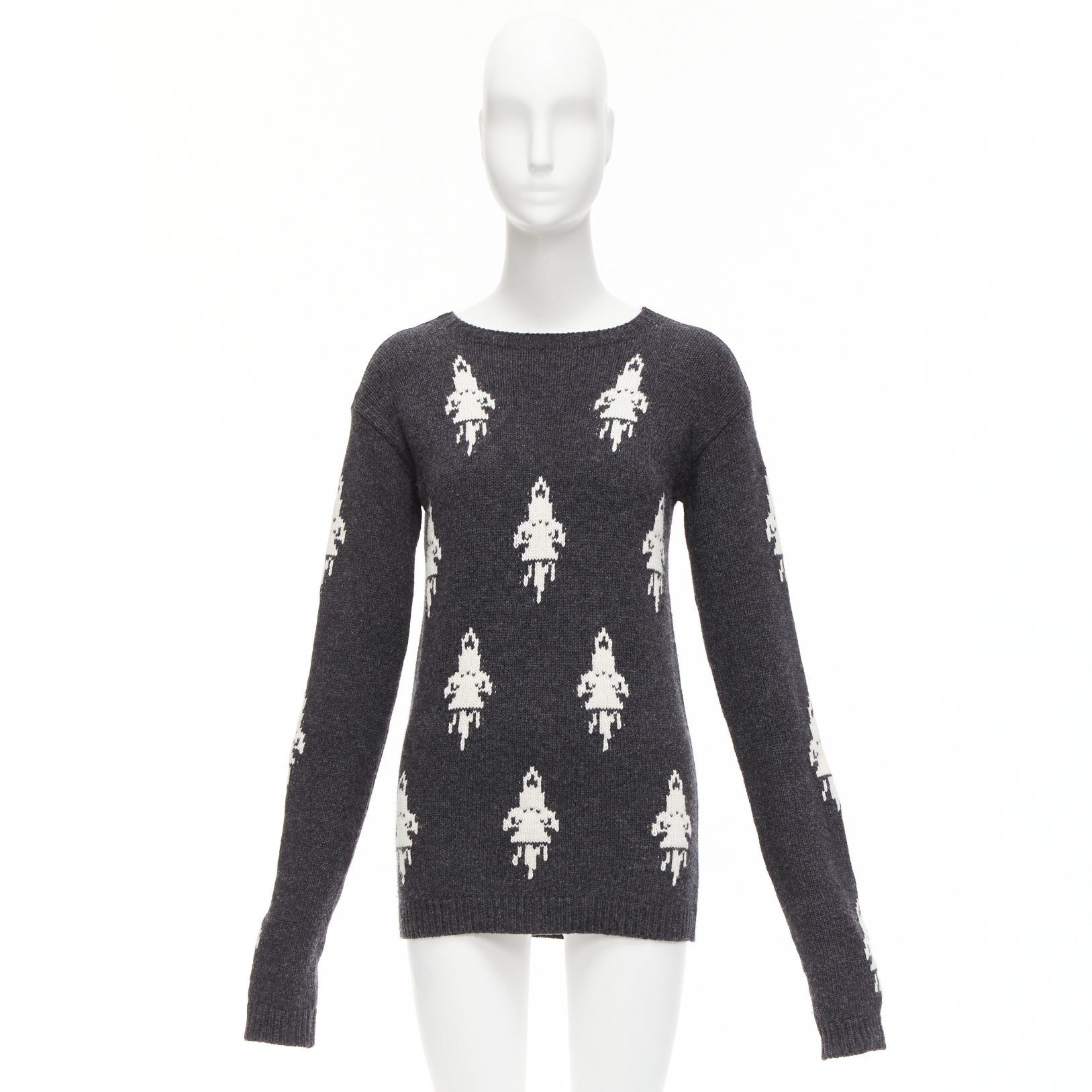 Prada PRADA 2016 grey cream rocket intarsia long sleeve bateau sweater IT42 M Size M / US 6-8 / IT 42-44 - 9 Thumbnail