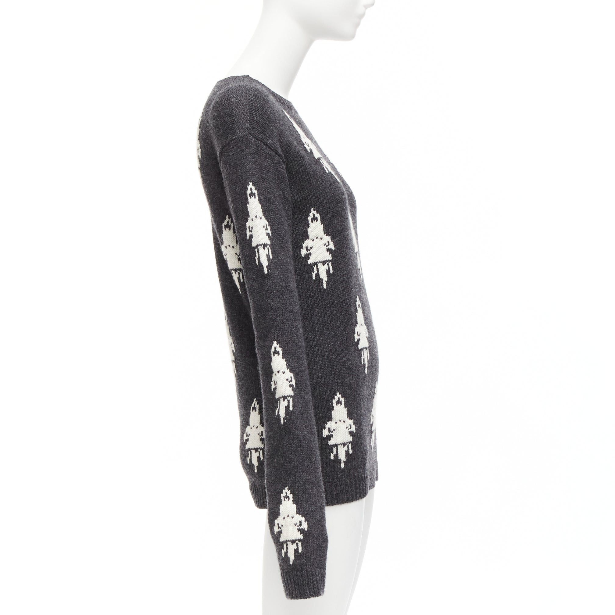 Prada PRADA 2016 grey cream rocket intarsia long sleeve bateau sweater IT42 M Size M / US 6-8 / IT 42-44 - 4 Thumbnail