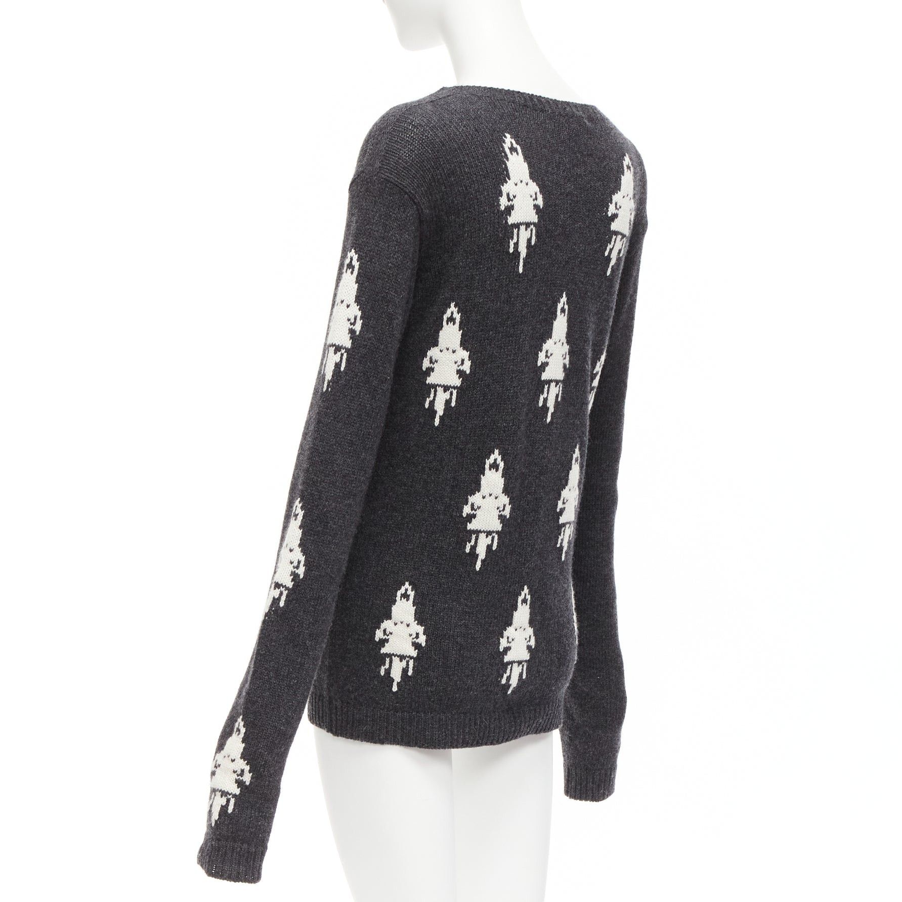 Prada PRADA 2016 grey cream rocket intarsia long sleeve bateau sweater IT42 M Size M / US 6-8 / IT 42-44 - 6 Thumbnail