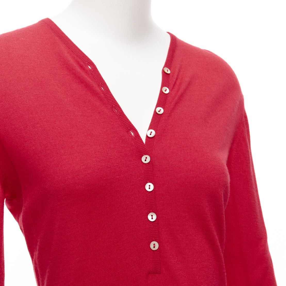 Brunello Cucinelli BRUNELLO CUCINELLI JOYCE red cashmere silk button up drop shoulder sweater S Size S / US 4 / IT 40 - 2 Thumbnail