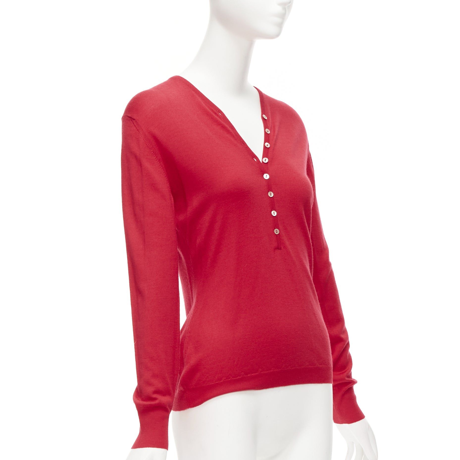 Brunello Cucinelli BRUNELLO CUCINELLI JOYCE red cashmere silk button up drop shoulder sweater S Size S / US 4 / IT 40 - 3 Thumbnail