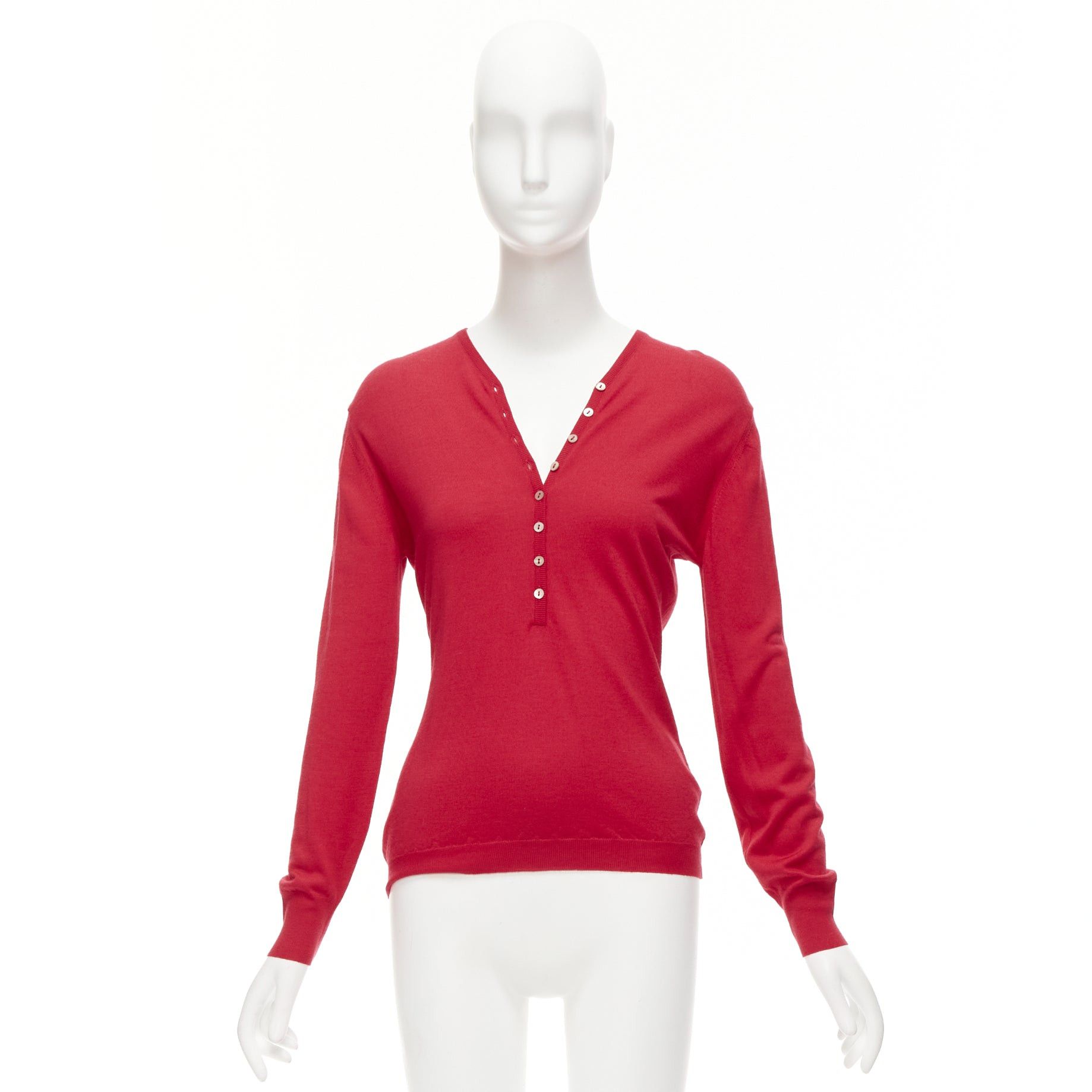 Brunello Cucinelli BRUNELLO CUCINELLI JOYCE red cashmere silk button up drop shoulder sweater S Size S / US 4 / IT 40 - 9 Thumbnail