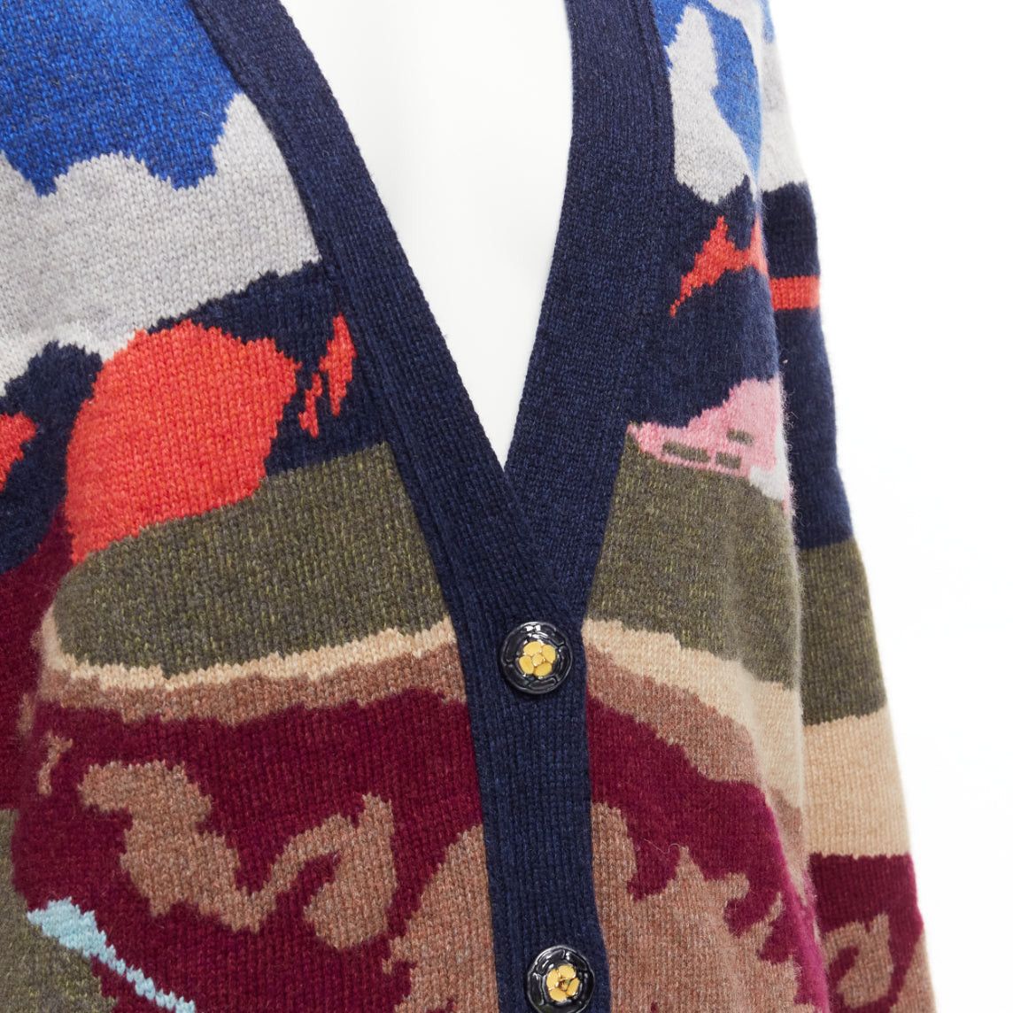 Barrie BARRIE 100% cashmere colorful landscape intarsia deep V long cardigan S Size S / US 4 / IT 40 - 2 Thumbnail