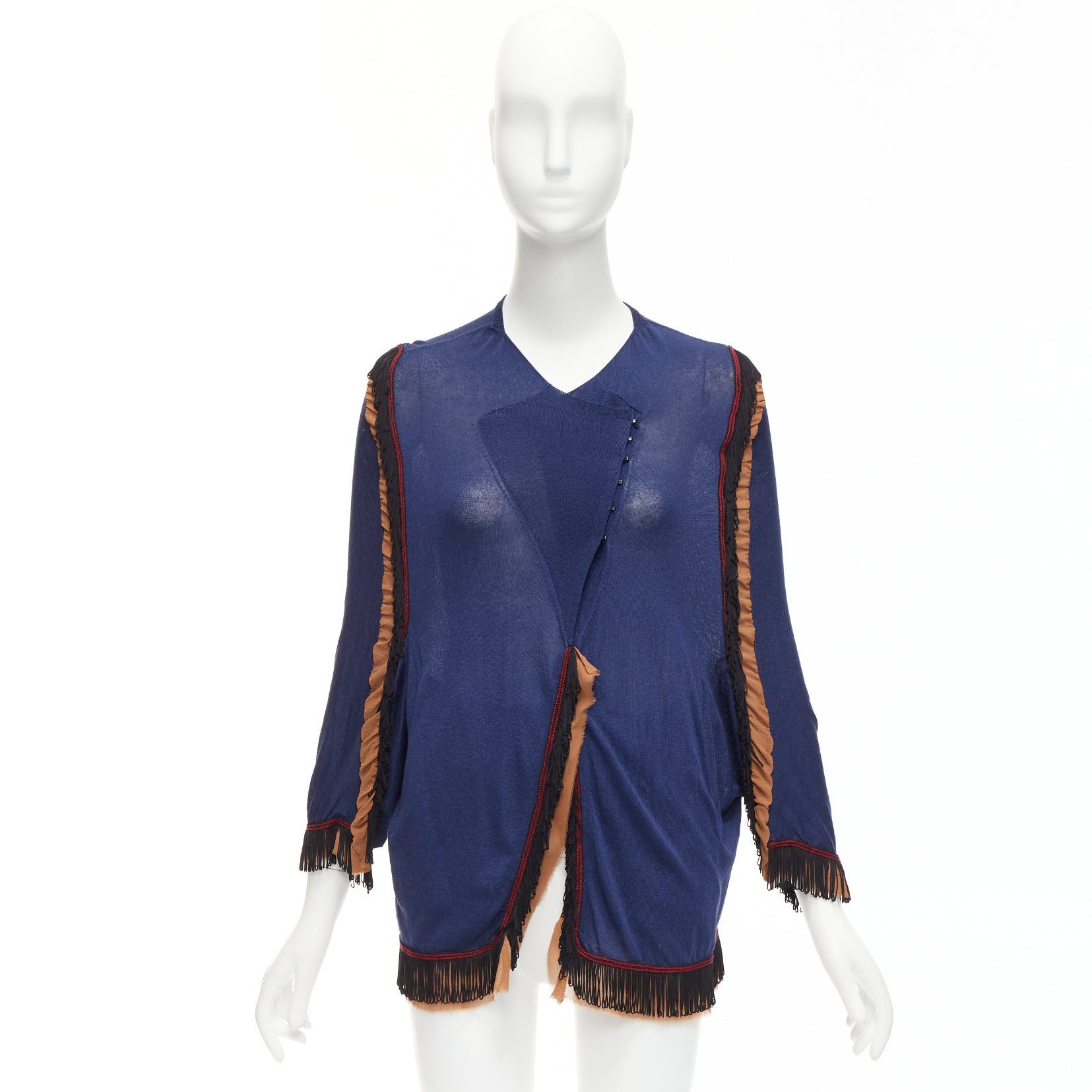 Toga TOGA ARCHIVES navy brown black loop fringe ruffle sheer cardigan Size S / US 4 / IT 40 - 10 Thumbnail