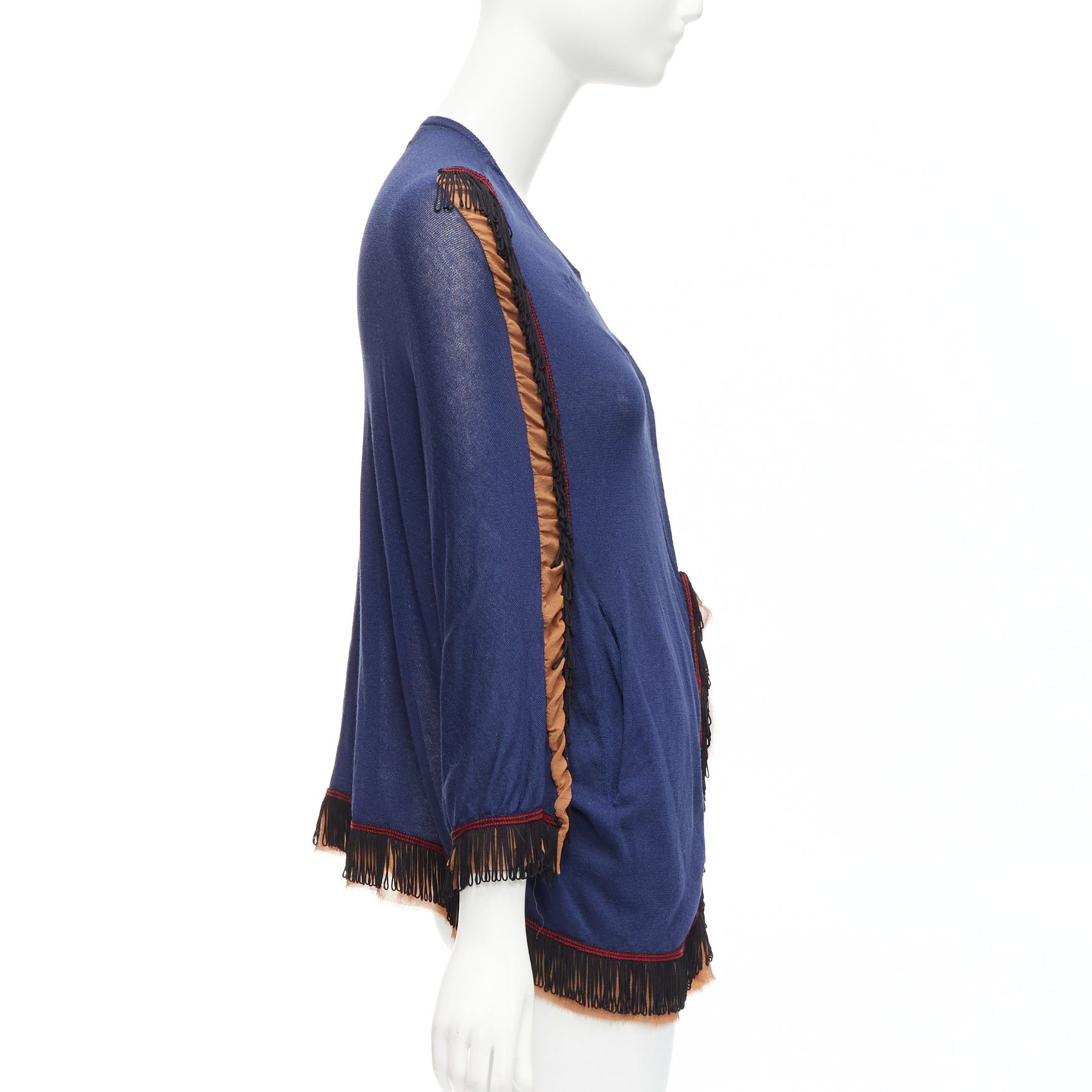Toga TOGA ARCHIVES navy brown black loop fringe ruffle sheer cardigan Size S / US 4 / IT 40 - 5 Thumbnail