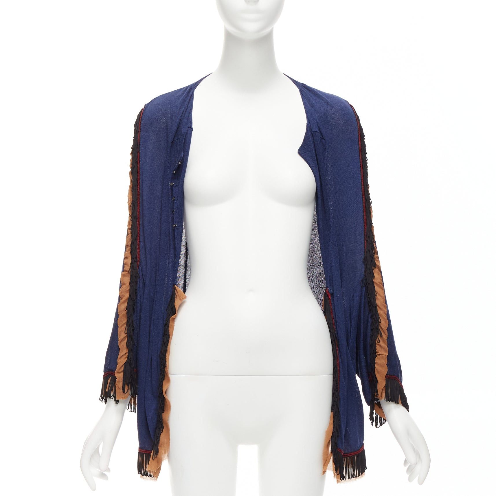 Toga TOGA ARCHIVES navy brown black loop fringe ruffle sheer cardigan Size S / US 4 / IT 40 - 3 Thumbnail