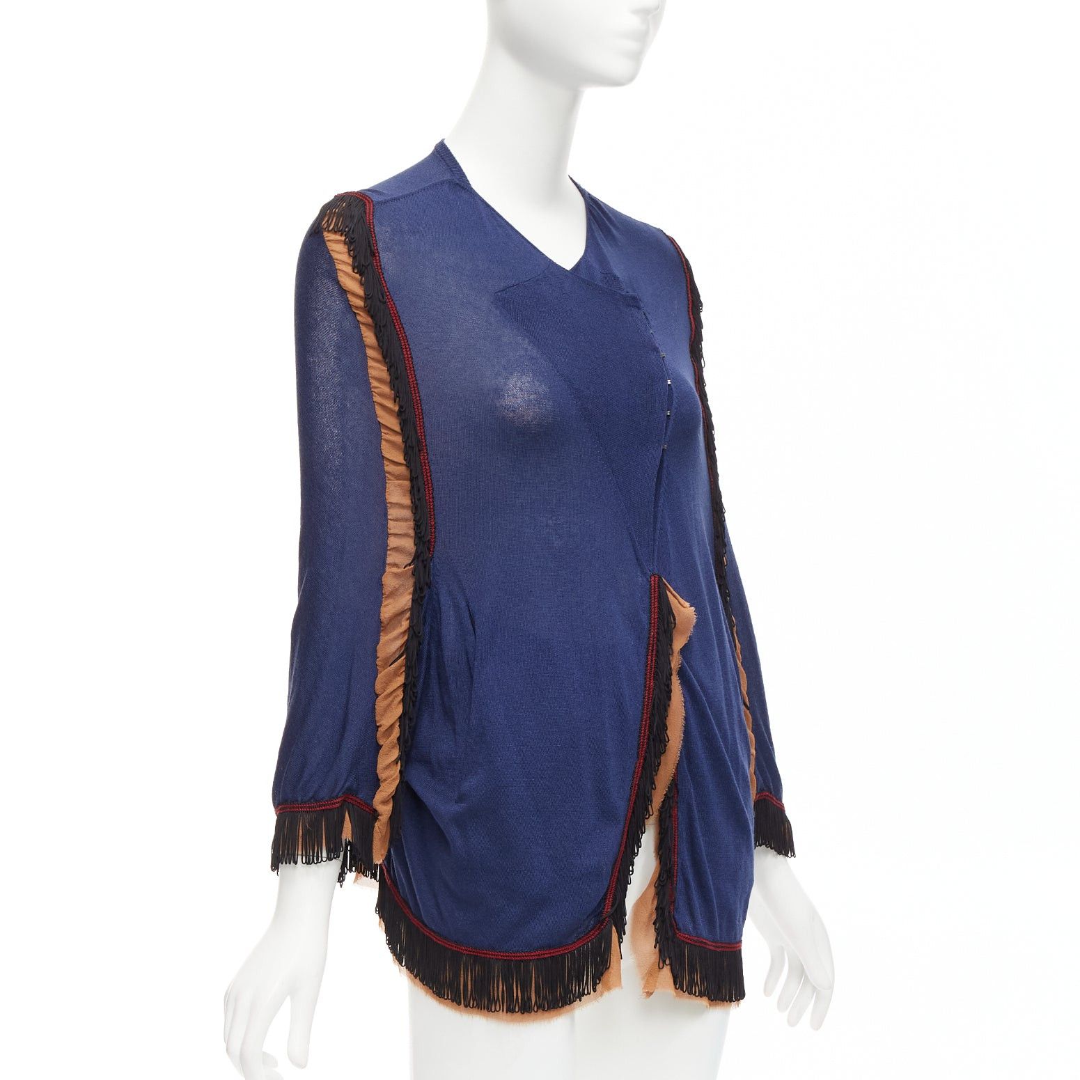 Toga TOGA ARCHIVES navy brown black loop fringe ruffle sheer cardigan Size S / US 4 / IT 40 - 4 Thumbnail