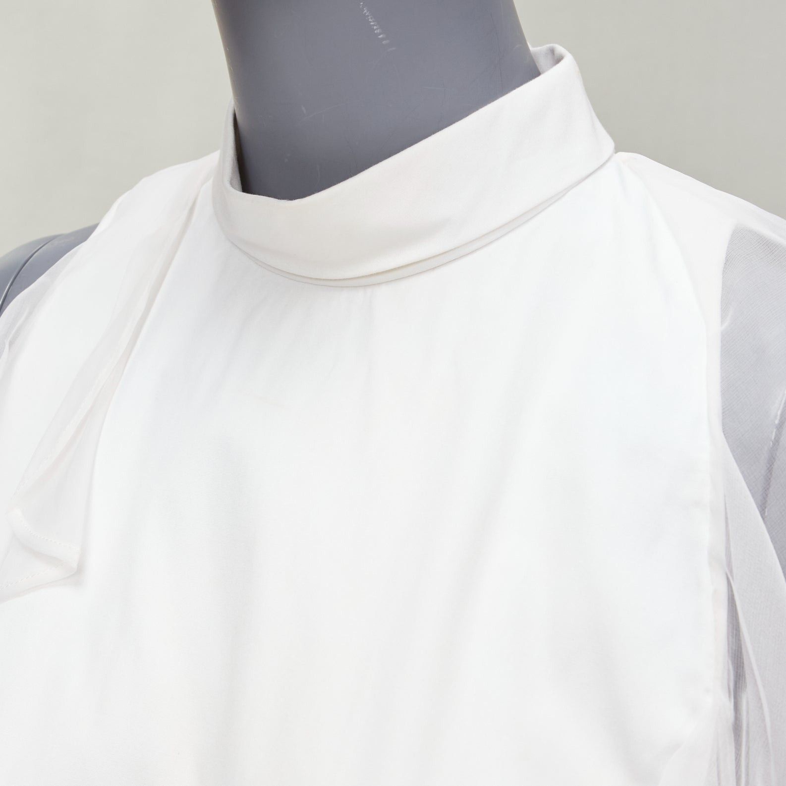 Givenchy GIVENCHY white silky sheer ruffles front hi neck collar sleeveless shirt Size S / US 4 / IT 40 - 7 Thumbnail