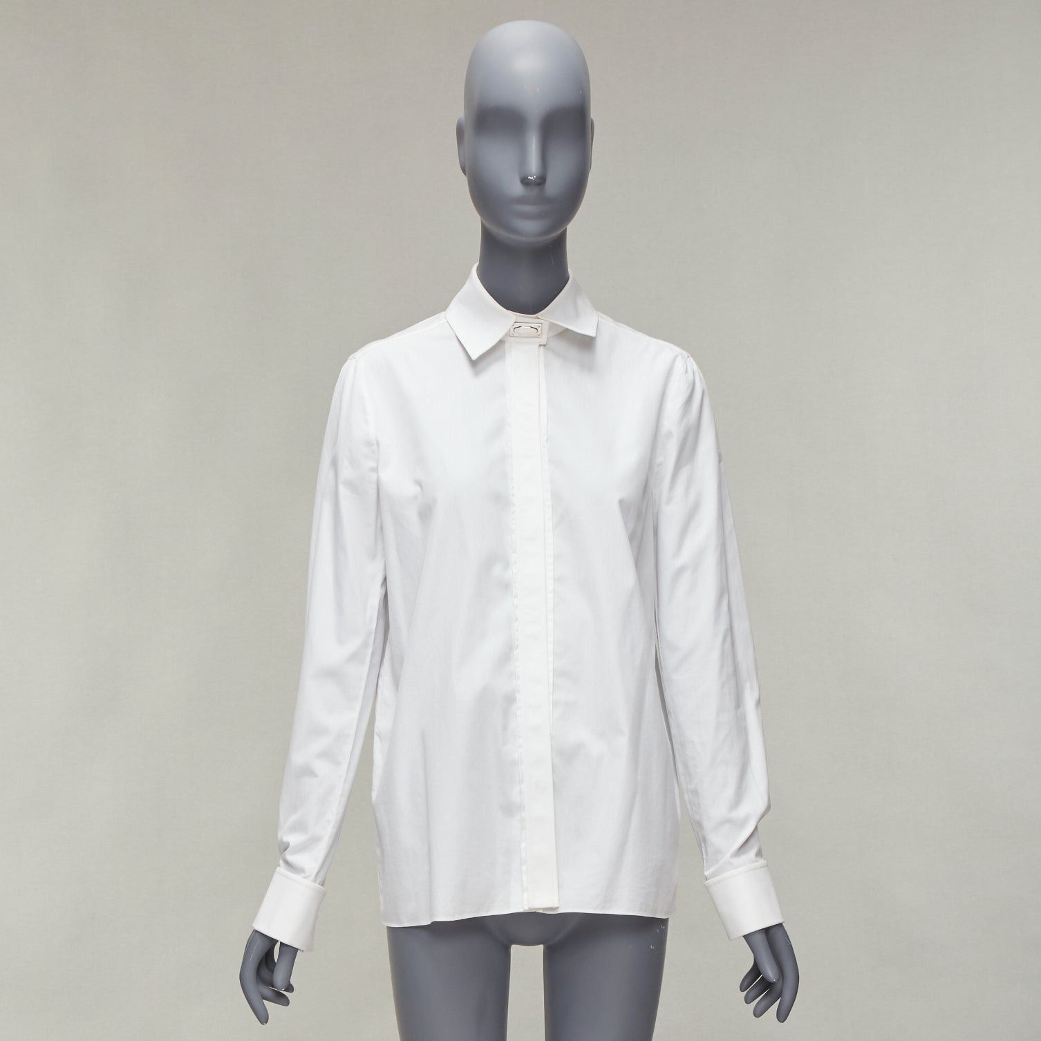Givenchy GIVENCHY Riccardo Tisci silver metal button collar white cotton shirt FR40 L Size M / US 6-8 / IT 42-44 - 9 Thumbnail