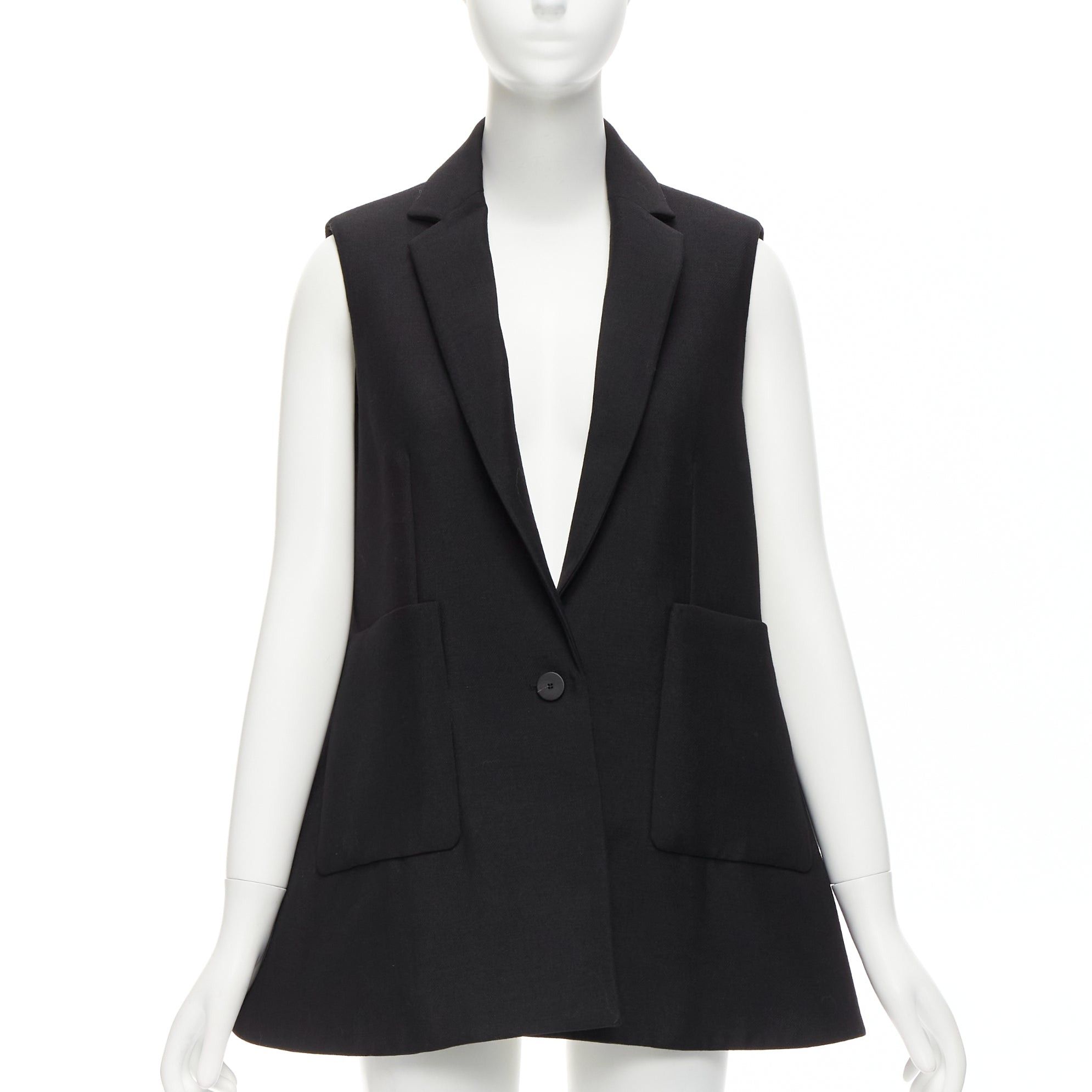 Balenciaga BALENCIAGA 2014 black virgin wool mohair bell shaped deep V blazer vest FR34 XS Size XS / US 0-2 / IT 36-38 - 4 Thumbnail