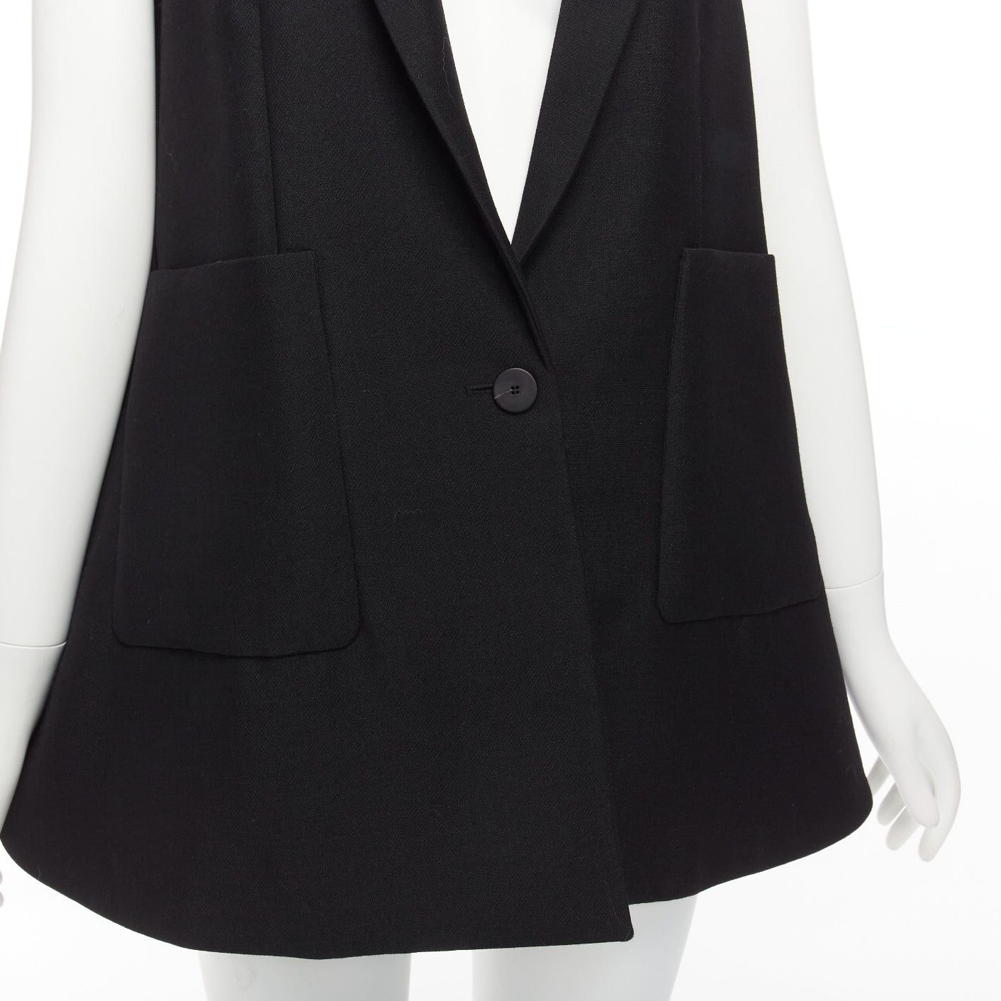 Balenciaga BALENCIAGA 2014 black virgin wool mohair bell shaped deep V blazer vest FR34 XS Size XS / US 0-2 / IT 36-38 - 2 Thumbnail