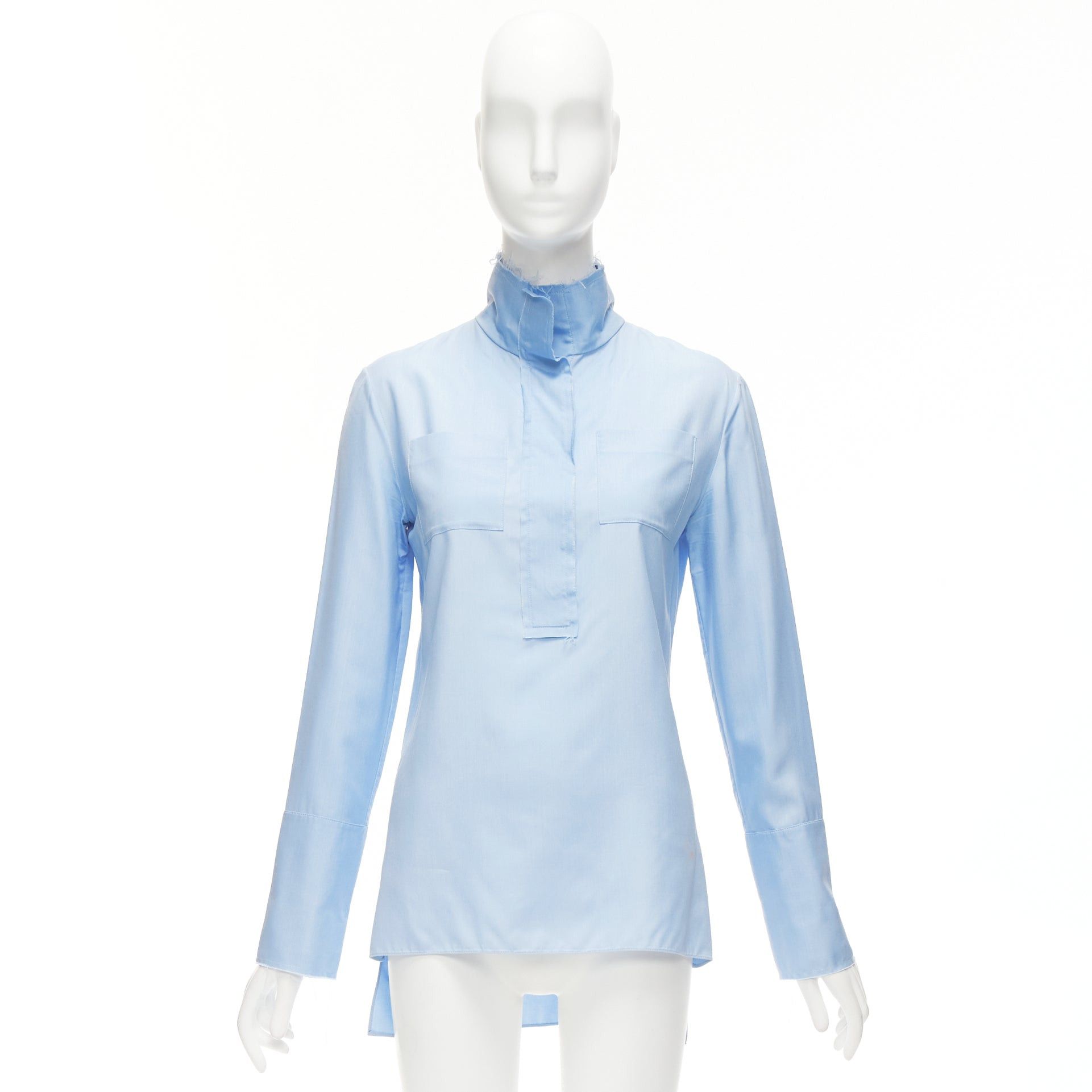 Marni MARNI pastel blue 100% silk raw edge collar pocketed high low hem shirt IT38 XS Size XS / US 0-2 / IT 36-38 - 10 Thumbnail