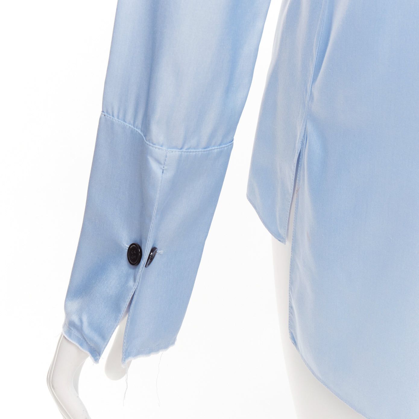 Marni MARNI pastel blue 100% silk raw edge collar pocketed high low hem shirt IT38 XS Size XS / US 0-2 / IT 36-38 - 2 Thumbnail