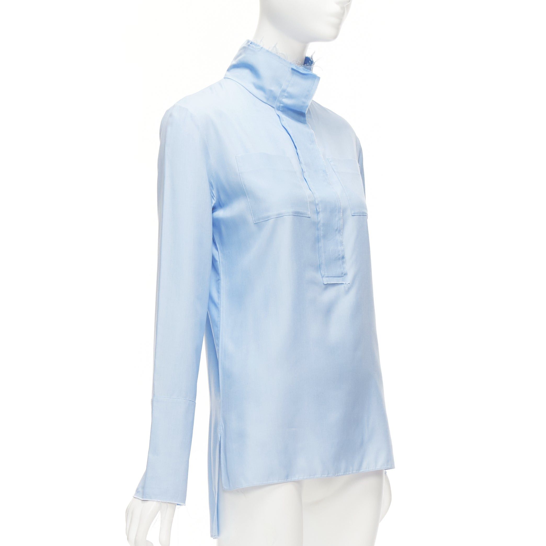 Marni MARNI pastel blue 100% silk raw edge collar pocketed high low hem shirt IT38 XS Size XS / US 0-2 / IT 36-38 - 3 Thumbnail