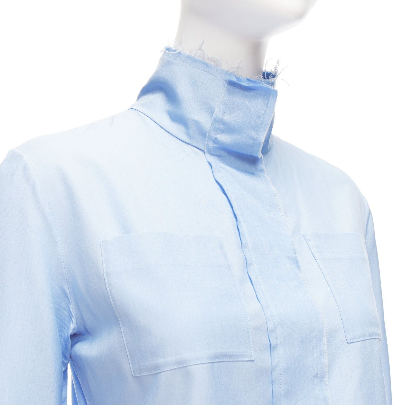 Marni MARNI pastel blue 100% silk raw edge collar pocketed high low hem shirt IT38 XS Size XS / US 0-2 / IT 36-38 - 8 Thumbnail