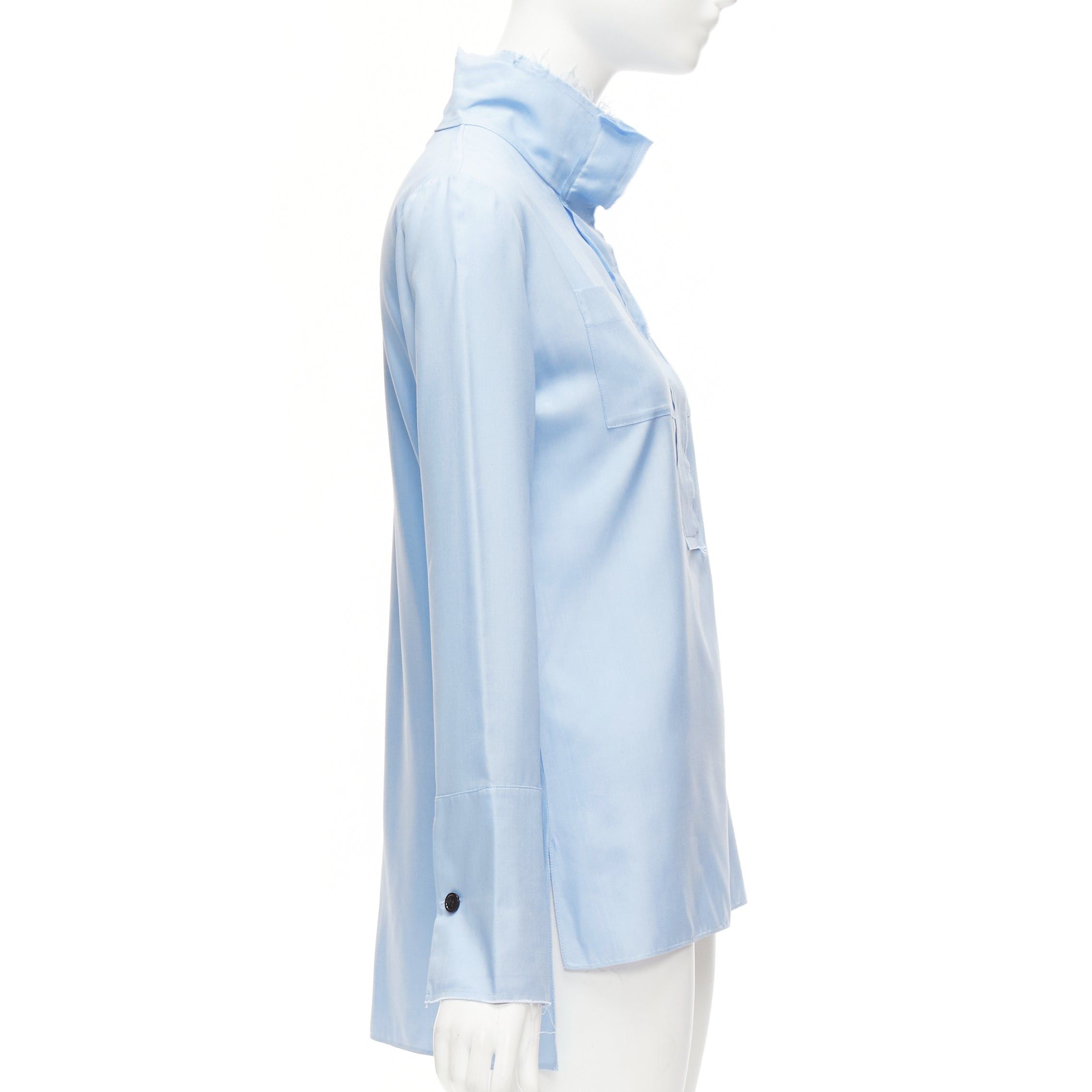 Marni MARNI pastel blue 100% silk raw edge collar pocketed high low hem shirt IT38 XS Size XS / US 0-2 / IT 36-38 - 4 Thumbnail