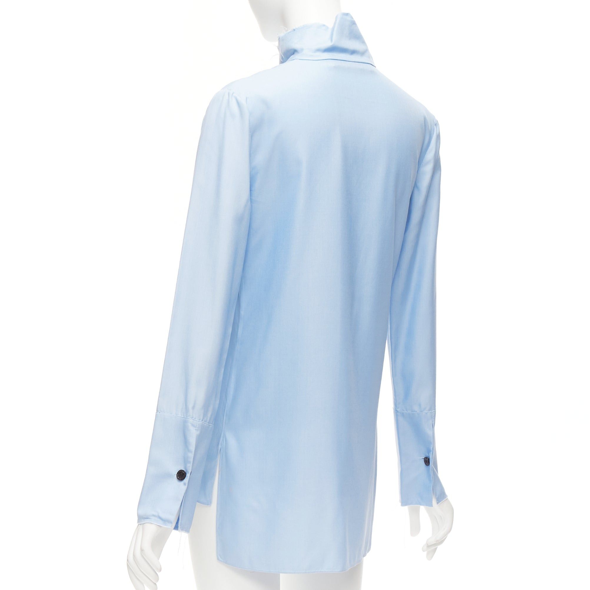 Marni MARNI pastel blue 100% silk raw edge collar pocketed high low hem shirt IT38 XS Size XS / US 0-2 / IT 36-38 - 6 Thumbnail