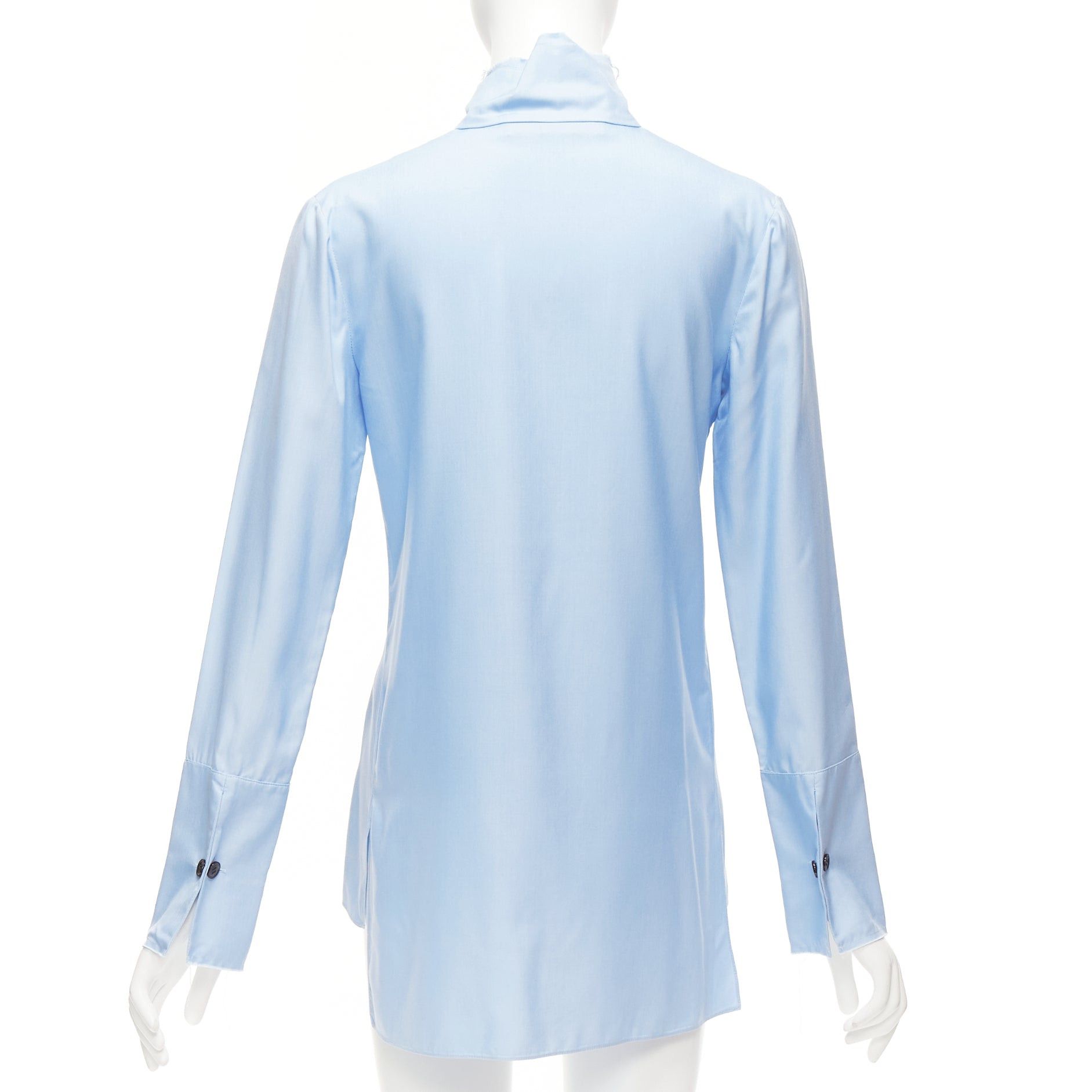 Marni MARNI pastel blue 100% silk raw edge collar pocketed high low hem shirt IT38 XS Size XS / US 0-2 / IT 36-38 - 5 Thumbnail