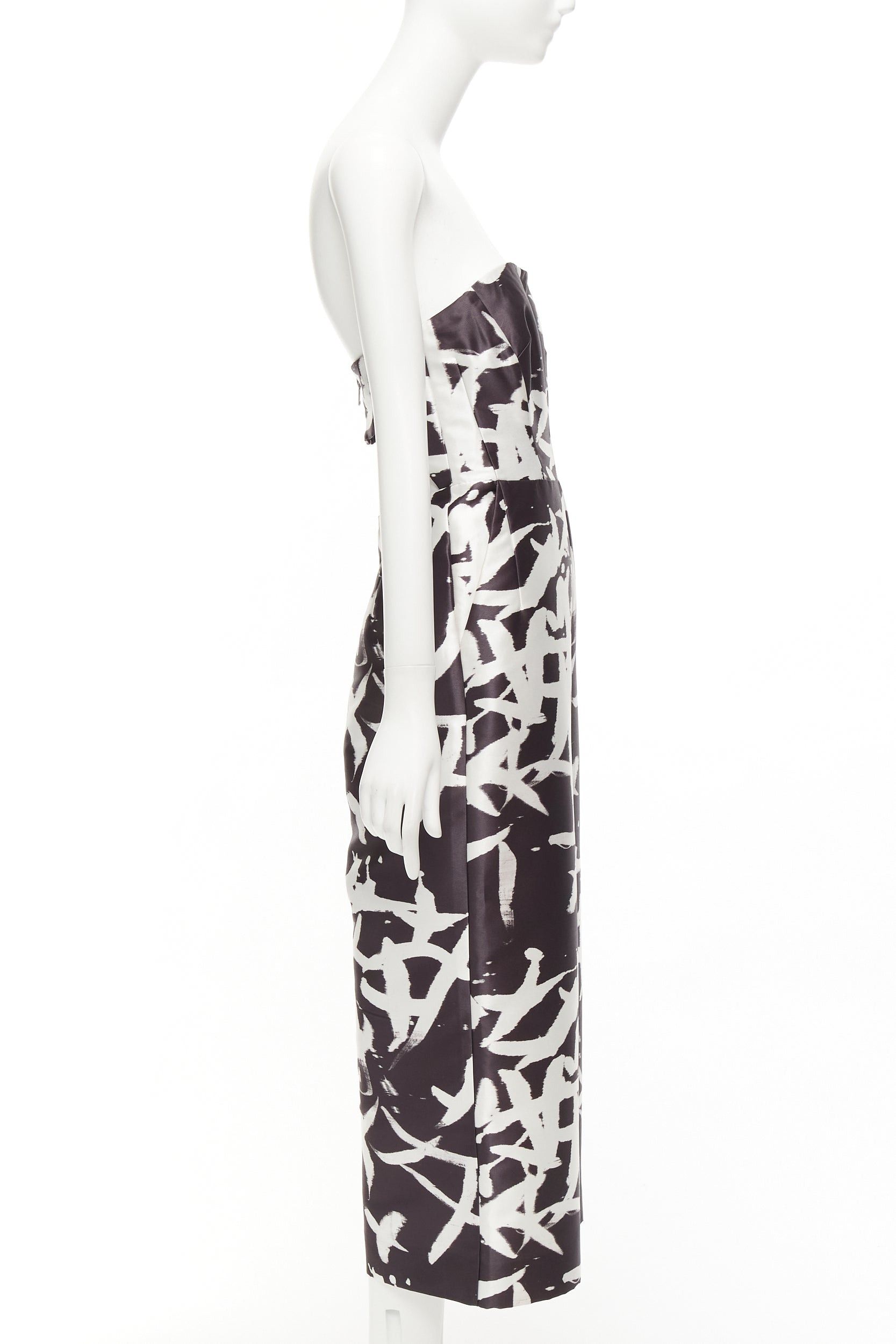 Whistles WHISTLES black white abstract print strapless back cut out wide jumpsuit UK10 M Size 28" / US 6 / IT 42 - 4 Thumbnail