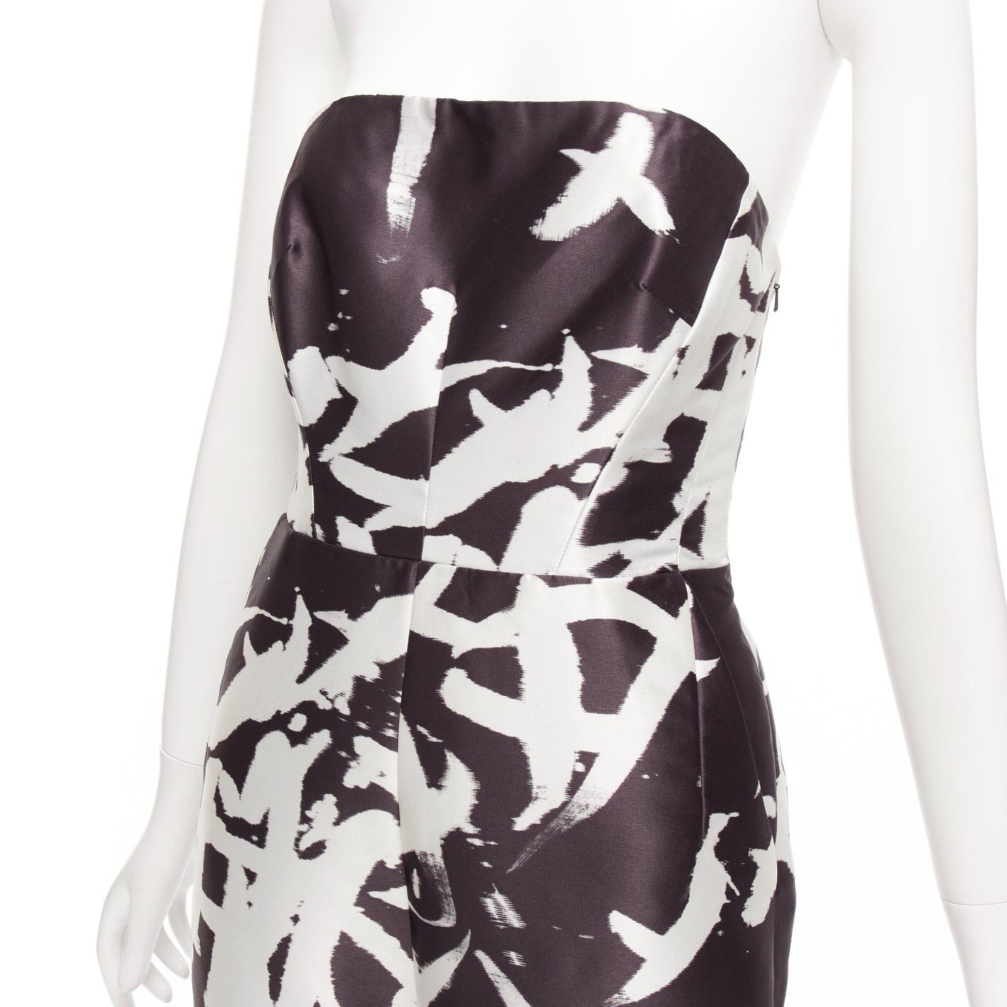 Whistles WHISTLES black white abstract print strapless back cut out wide jumpsuit UK10 M Size 28" / US 6 / IT 42 - 2 Thumbnail