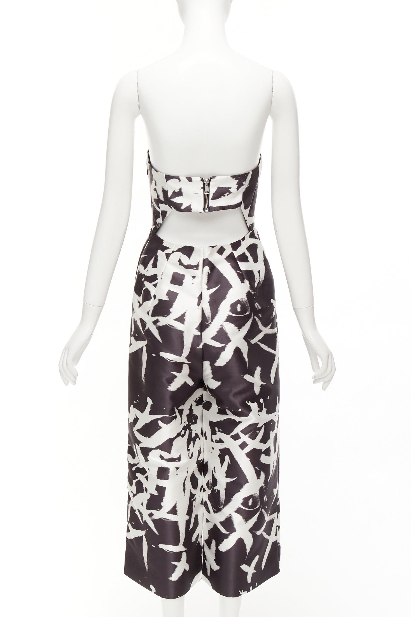 Whistles WHISTLES black white abstract print strapless back cut out wide jumpsuit UK10 M Size 28" / US 6 / IT 42 - 5 Thumbnail