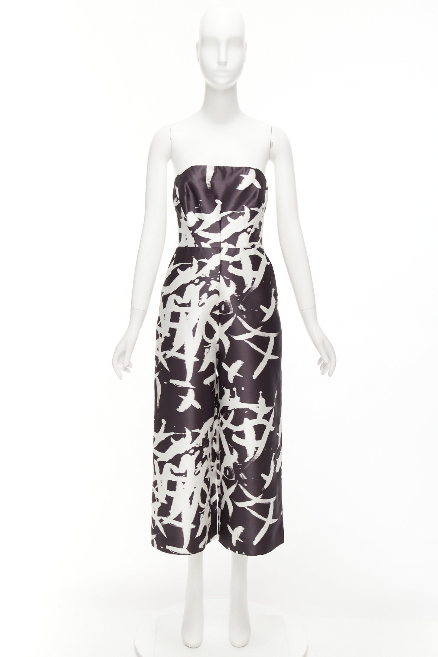 Whistles WHISTLES black white abstract print strapless back cut out wide jumpsuit UK10 M Size 28" / US 6 / IT 42 - 9 Thumbnail