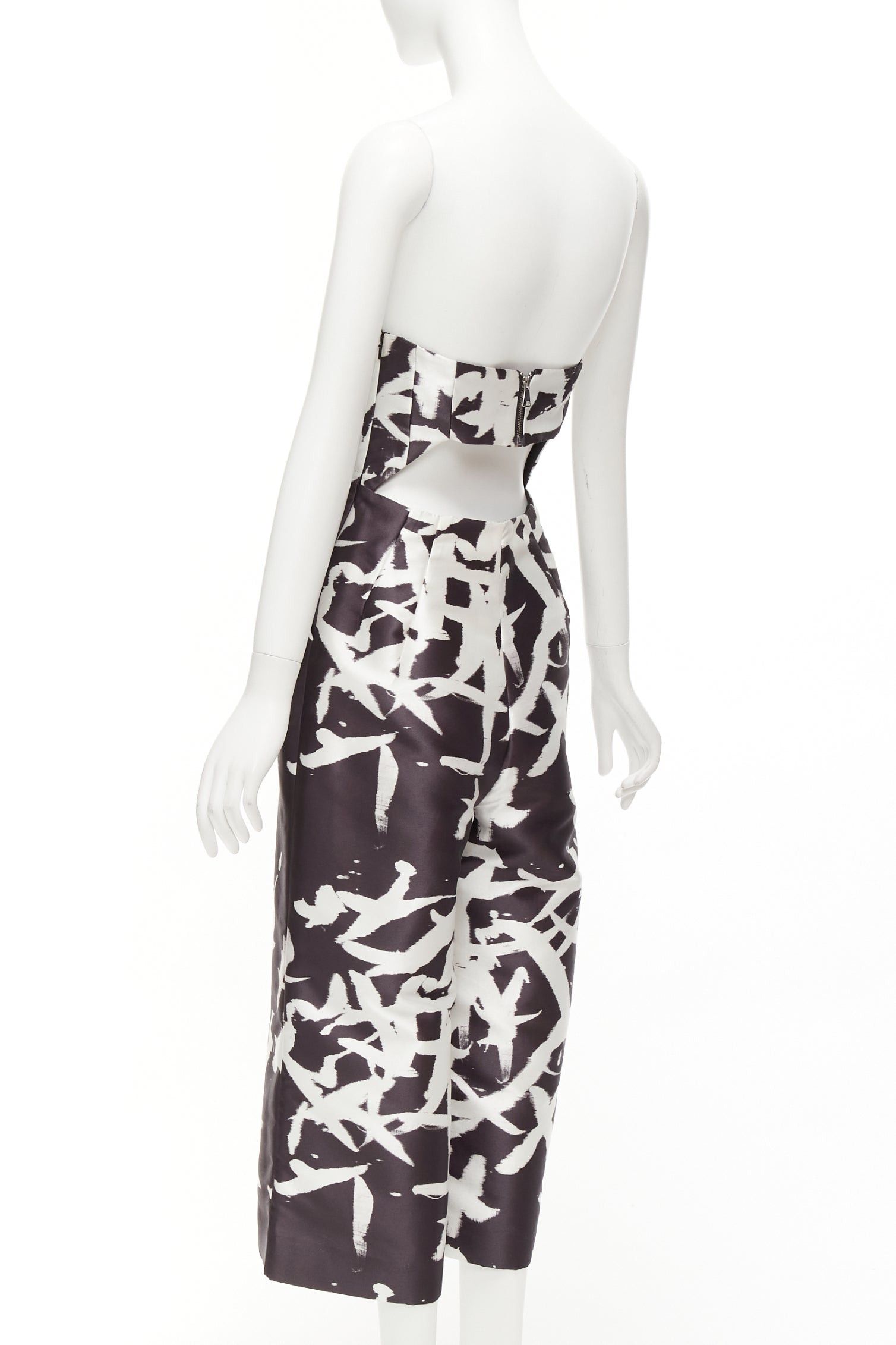 Whistles WHISTLES black white abstract print strapless back cut out wide jumpsuit UK10 M Size 28" / US 6 / IT 42 - 6 Thumbnail