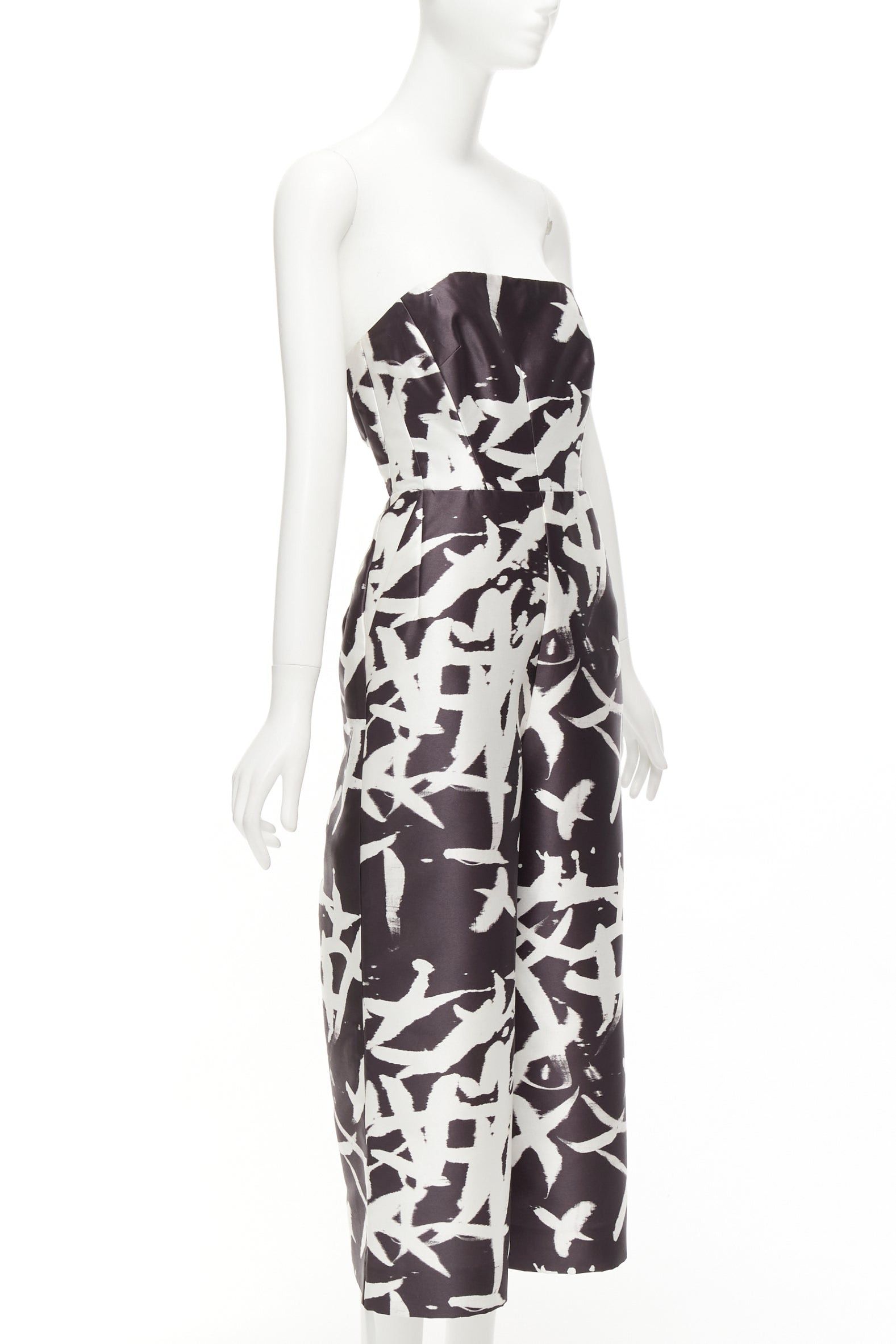 Whistles WHISTLES black white abstract print strapless back cut out wide jumpsuit UK10 M Size 28" / US 6 / IT 42 - 3 Thumbnail