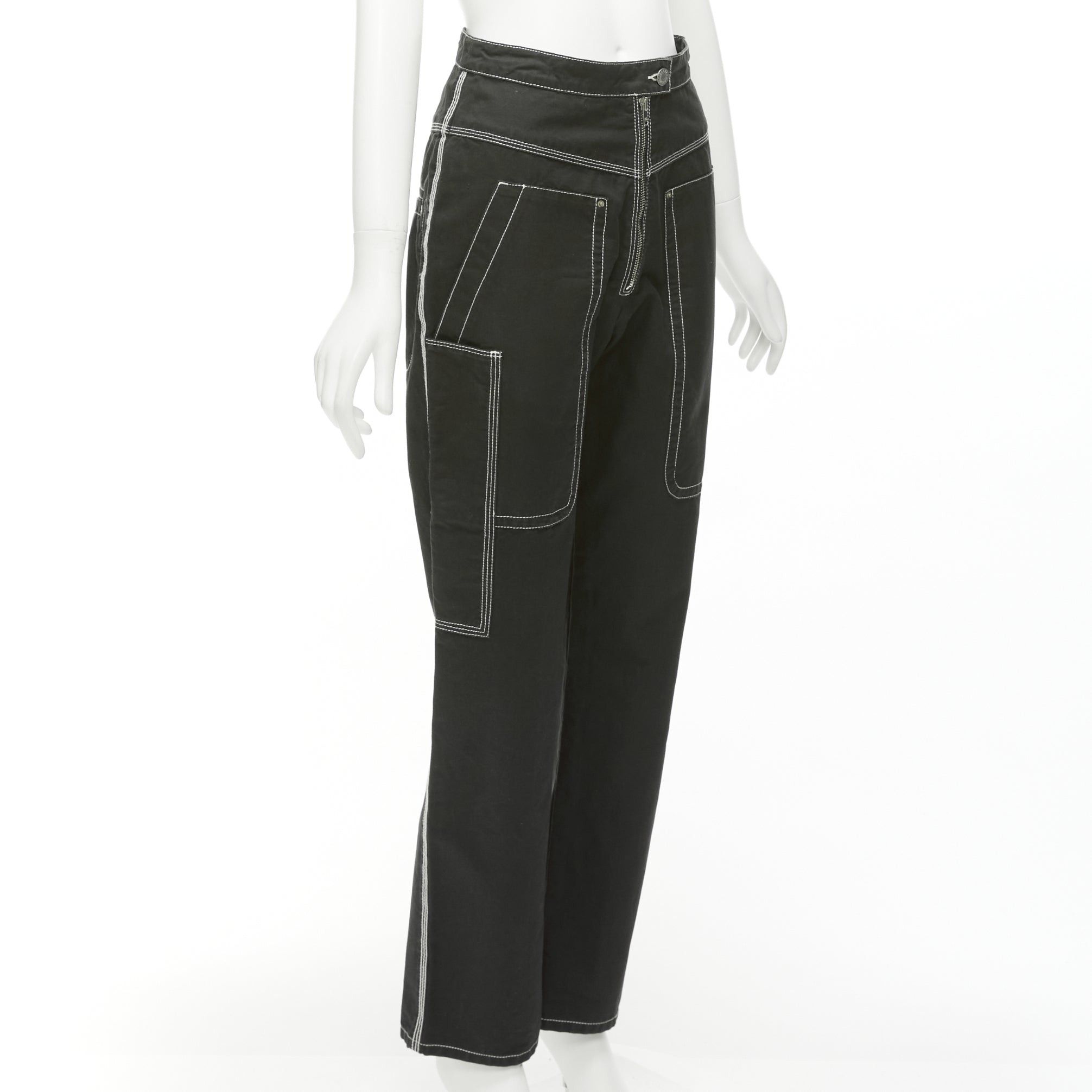 Isabel Marant ISABEL MARANT black white cotton topstitch pocketed carpenter pants FR36 S Size 27" / US 4 / IT 40 - 3 Thumbnail