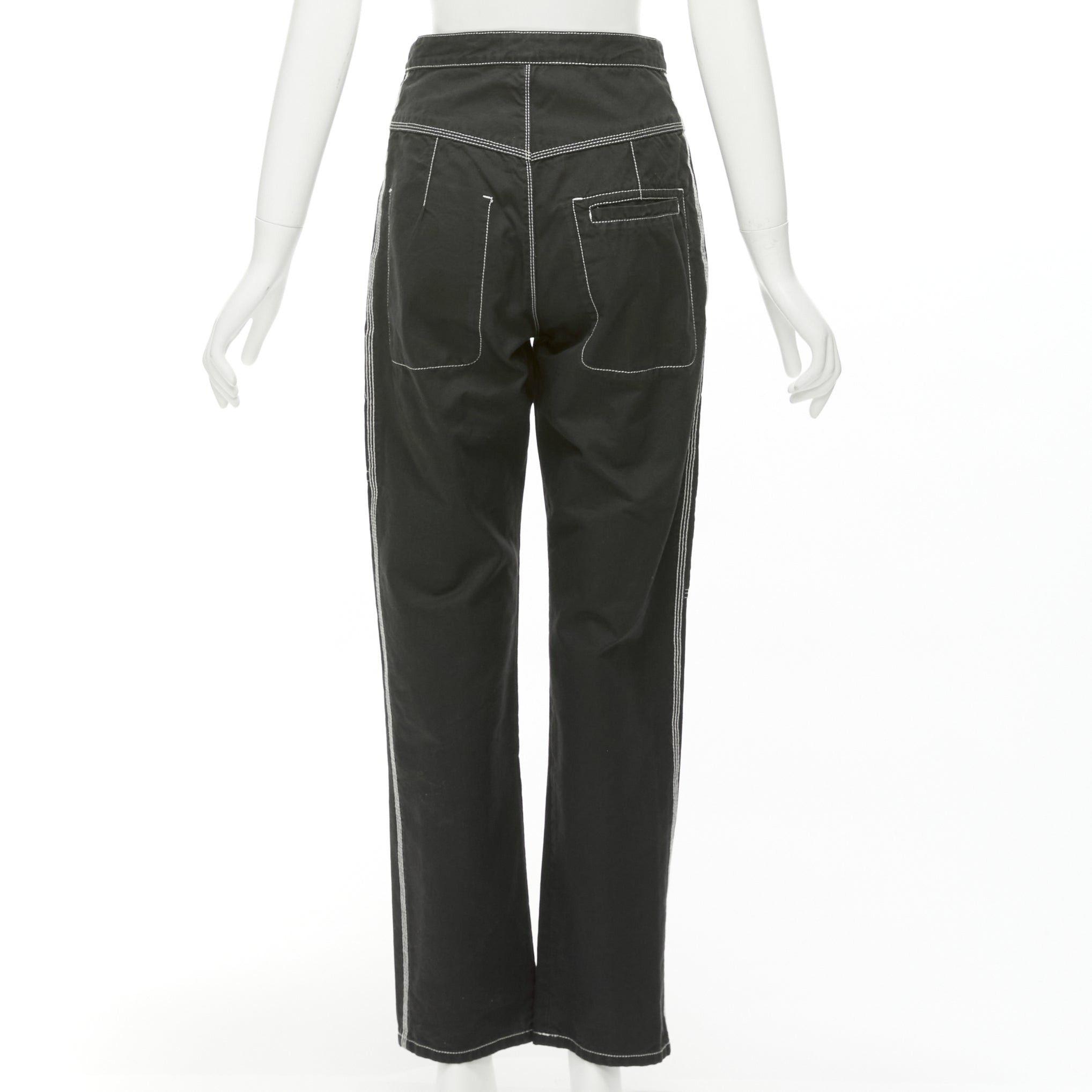 Isabel Marant ISABEL MARANT black white cotton topstitch pocketed carpenter pants FR36 S Size 27" / US 4 / IT 40 - 5 Thumbnail