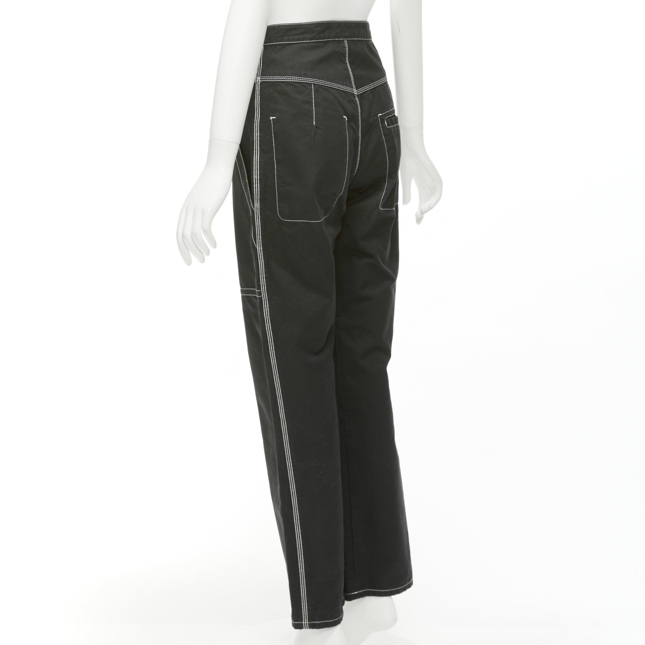 Isabel Marant ISABEL MARANT black white cotton topstitch pocketed carpenter pants FR36 S Size 27" / US 4 / IT 40 - 6 Thumbnail
