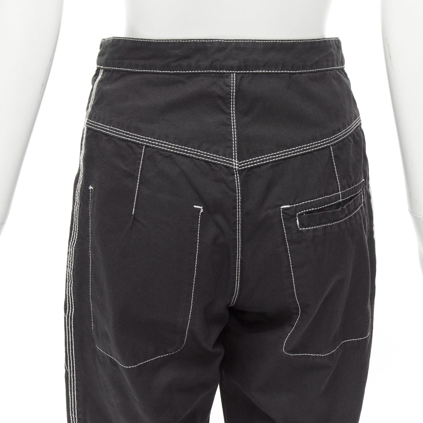 Isabel Marant ISABEL MARANT black white cotton topstitch pocketed carpenter pants FR36 S Size 27" / US 4 / IT 40 - 2 Thumbnail