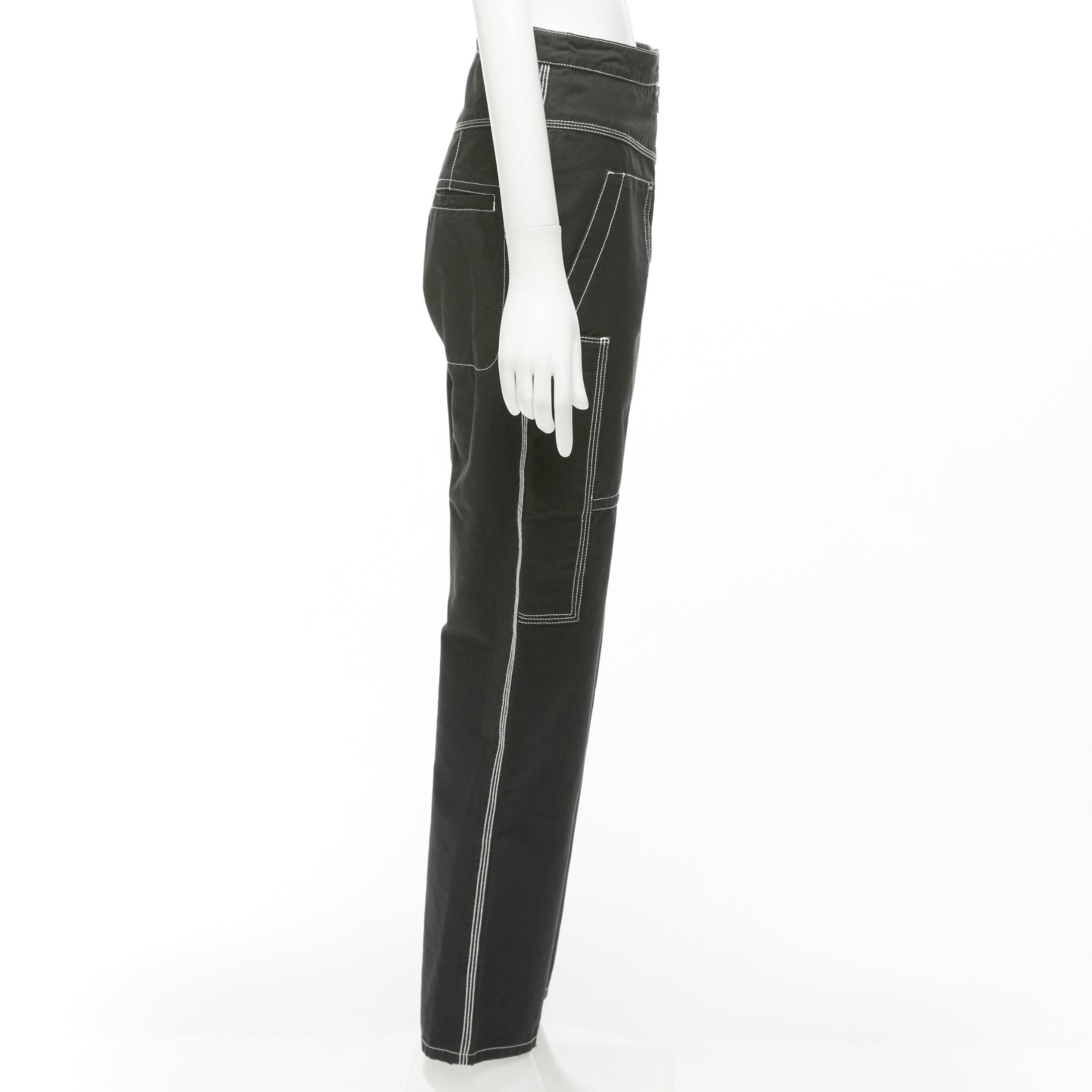 Isabel Marant ISABEL MARANT black white cotton topstitch pocketed carpenter pants FR36 S Size 27" / US 4 / IT 40 - 4 Thumbnail