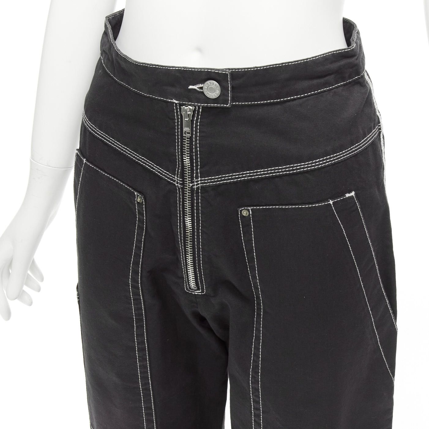 Isabel Marant ISABEL MARANT black white cotton topstitch pocketed carpenter pants FR36 S Size 27" / US 4 / IT 40 - 7 Thumbnail
