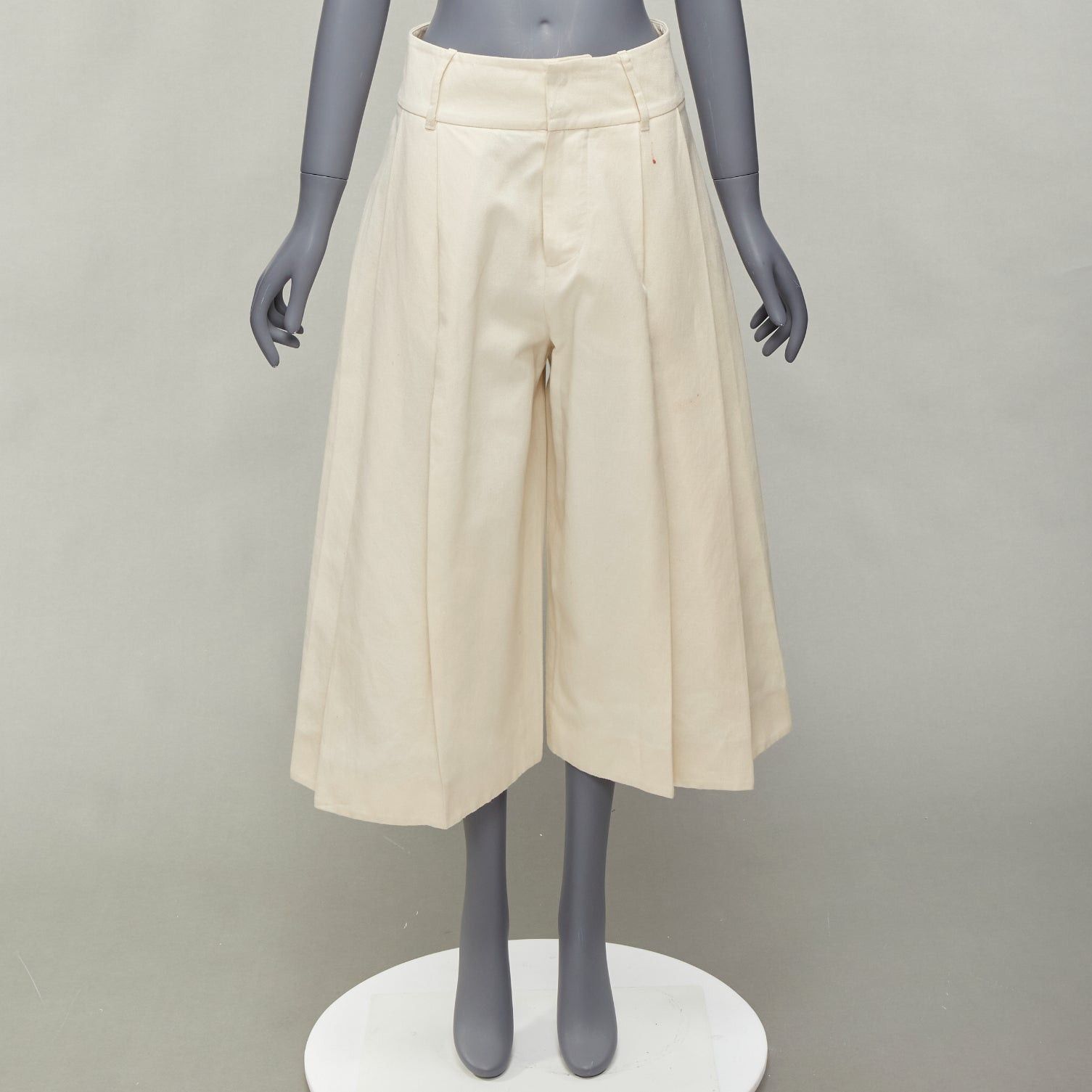 Marni MARNI beige cotton linen canvas mid waist pleated wide leg culottes IT38 XS Size 26" / US 2 / IT 38 - 10 Thumbnail