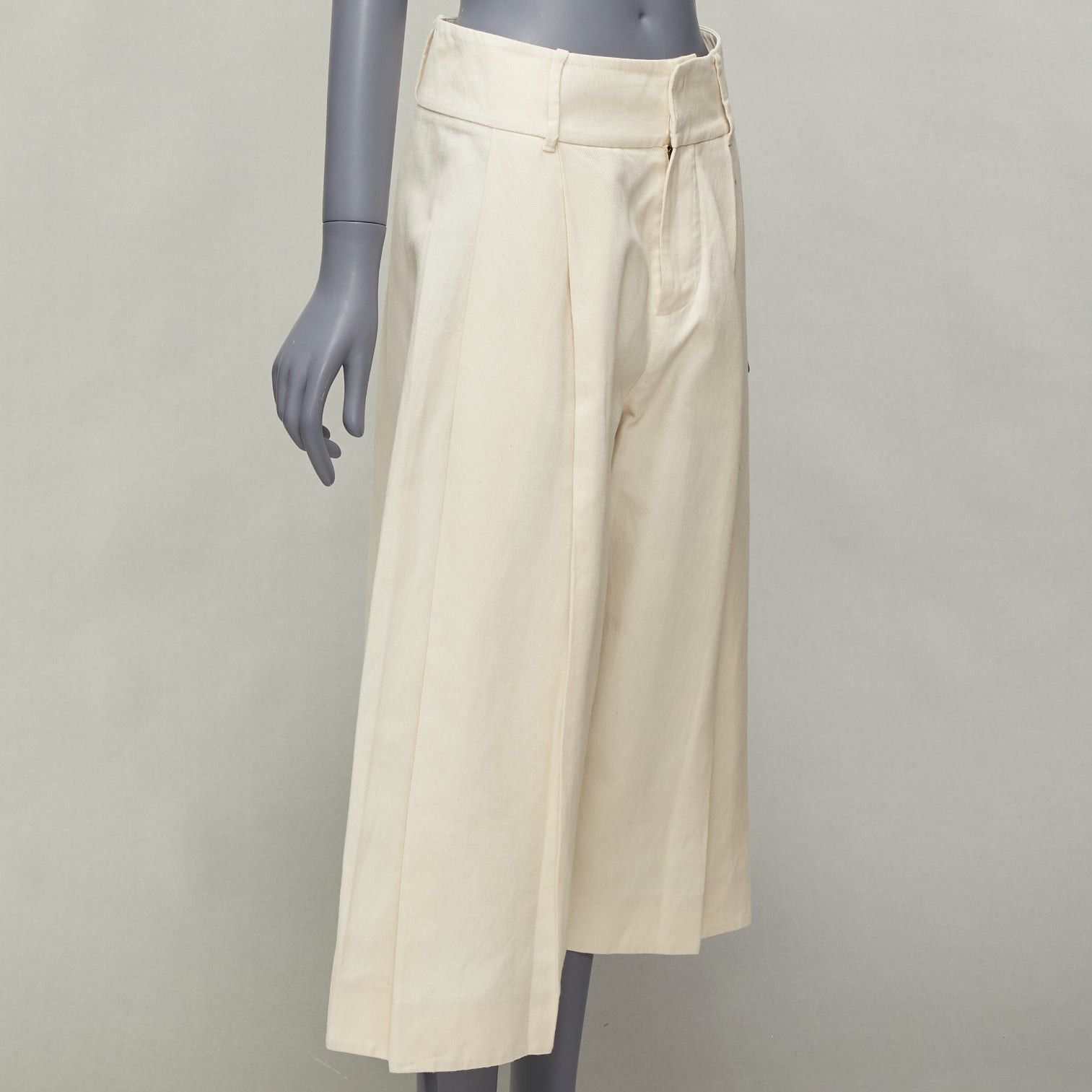 Marni MARNI beige cotton linen canvas mid waist pleated wide leg culottes IT38 XS Size 26" / US 2 / IT 38 - 3 Thumbnail