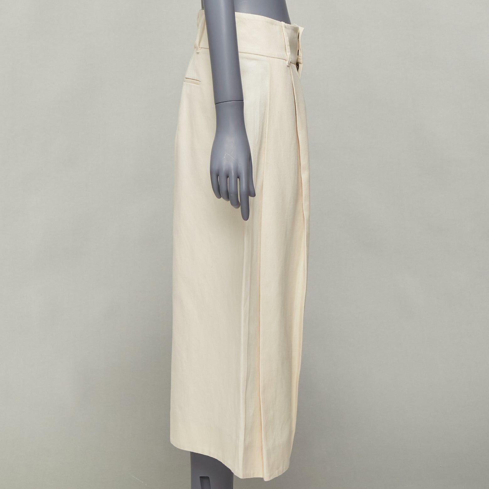 Marni MARNI beige cotton linen canvas mid waist pleated wide leg culottes IT38 XS Size 26" / US 2 / IT 38 - 4 Thumbnail